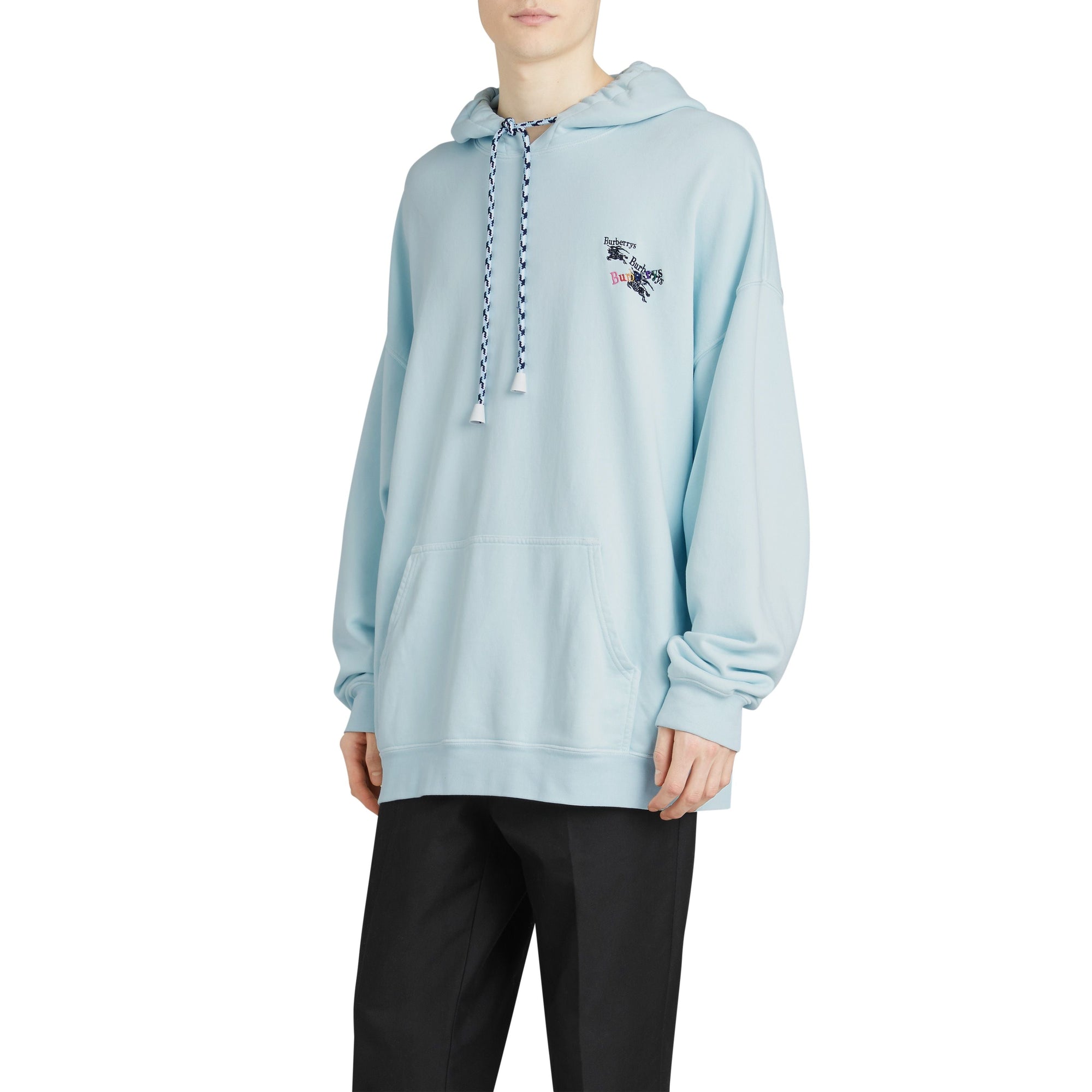 PEARL BLUE Sweat-shirt à capuche oversize en coton brodé du logo du Cavalier
