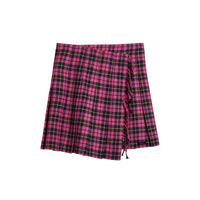 NEON PINK Jupe kilt en laine tartan à franges
