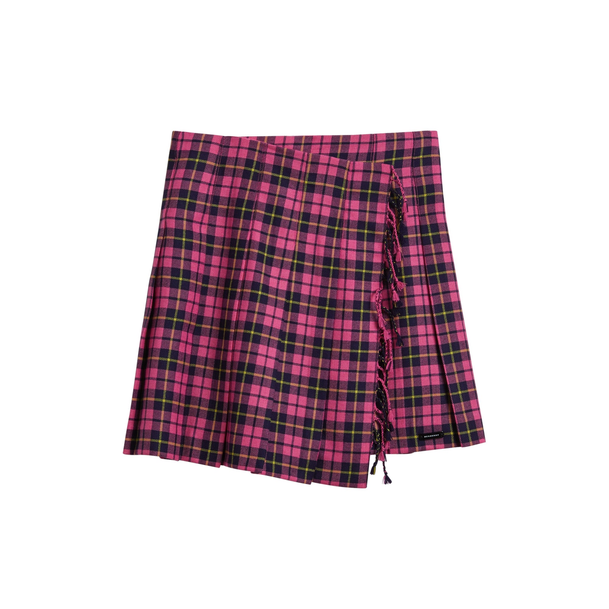NEON PINK Jupe kilt en laine tartan à franges