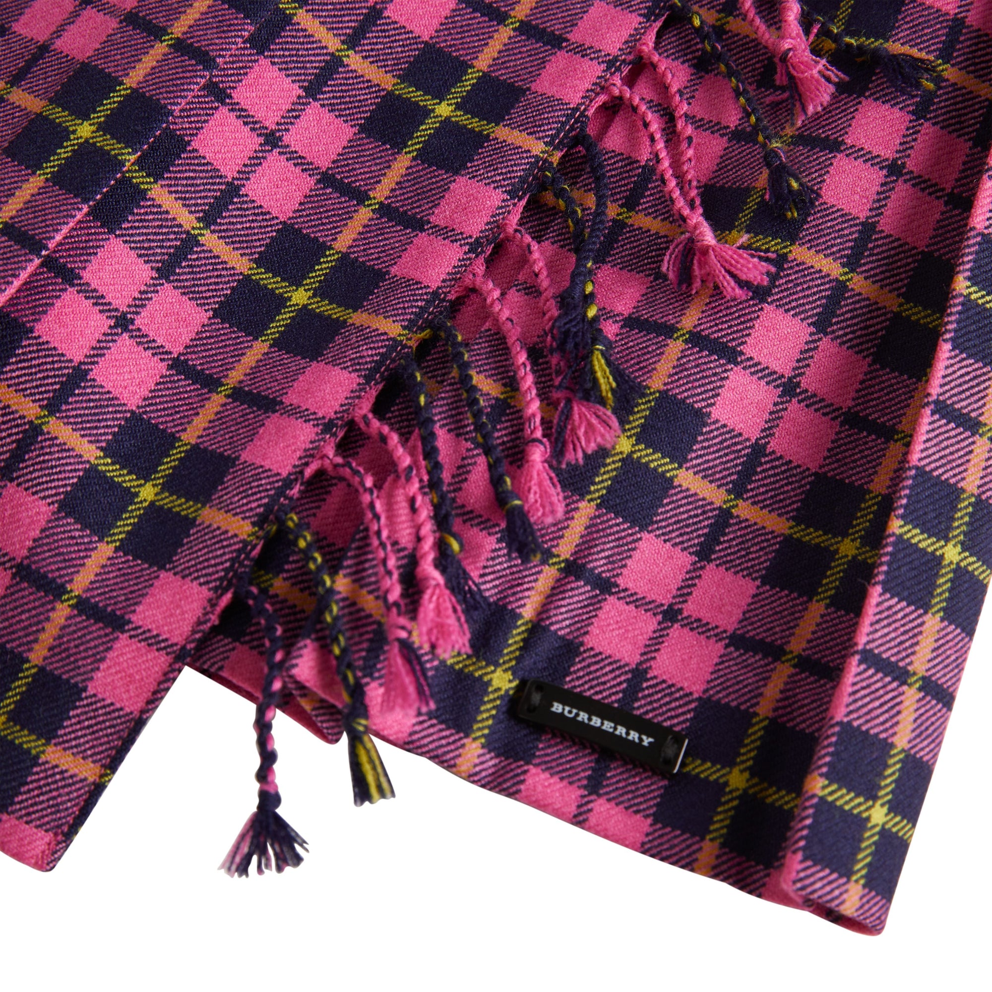 NEON PINK Jupe kilt en laine tartan à franges