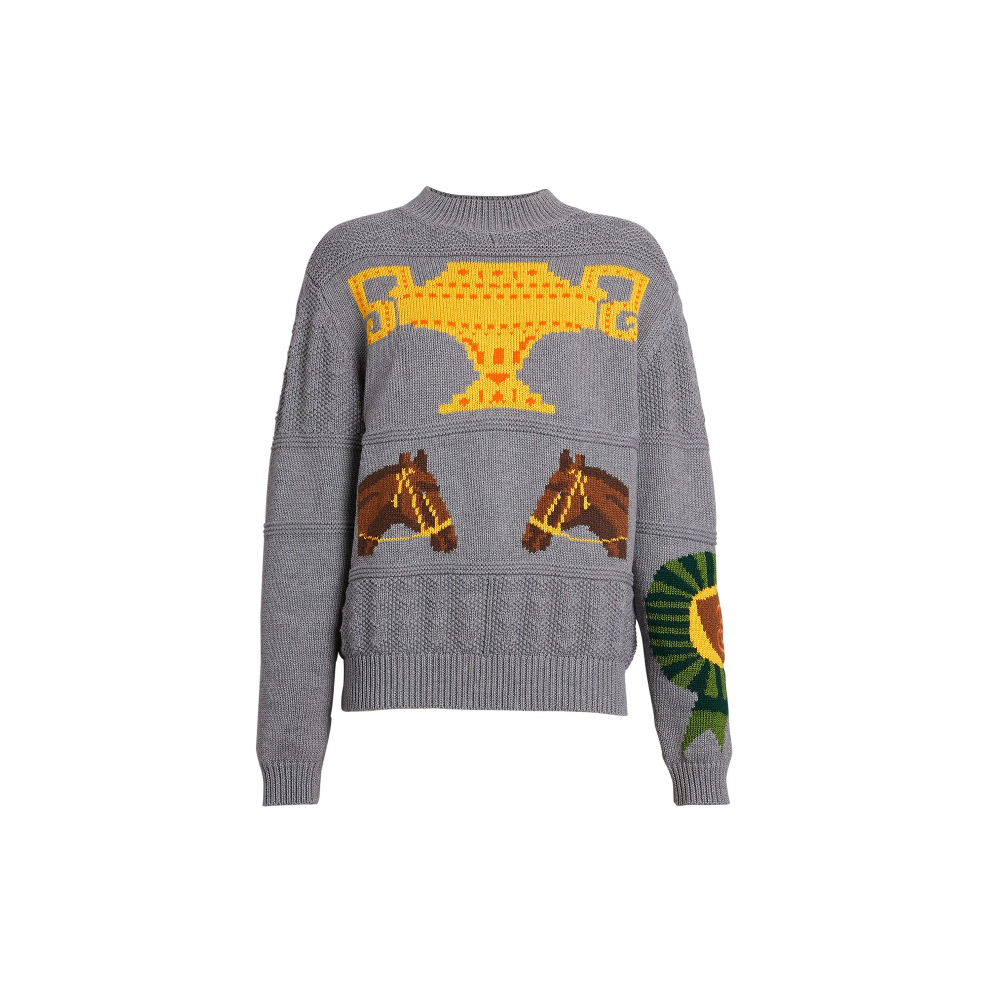 GREY MELANGE Pull en laine et coton avec motif équestre en intarsia
