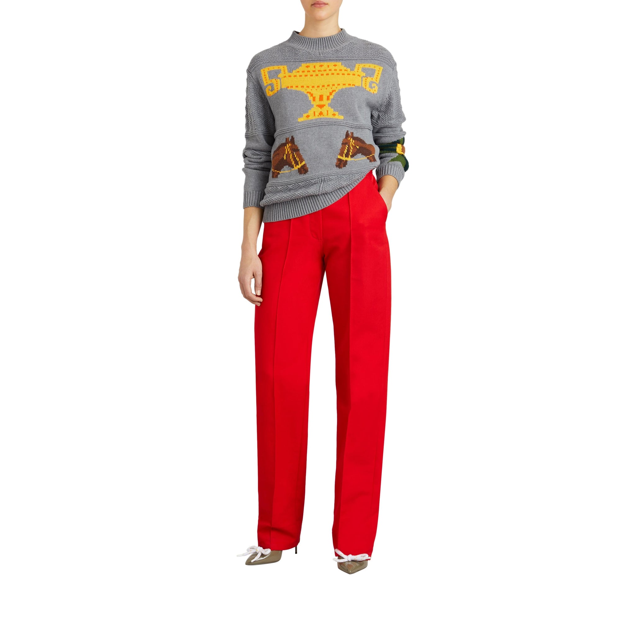 GREY MELANGE Pull en laine et coton avec motif équestre en intarsia