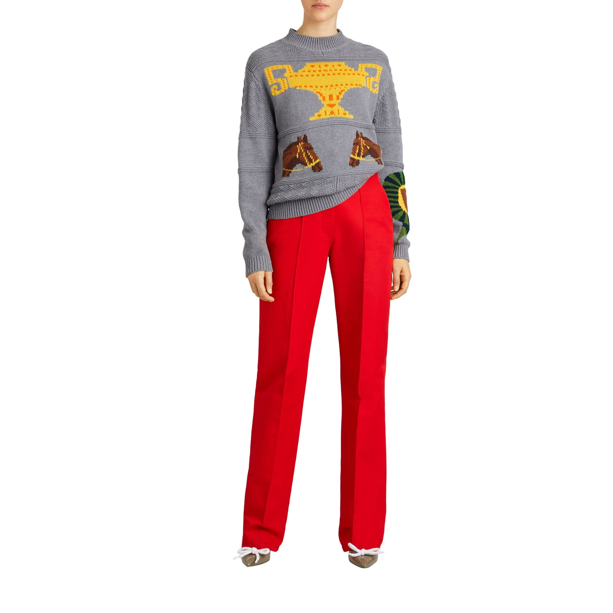 GREY MELANGE Pull en laine et coton avec motif équestre en intarsia