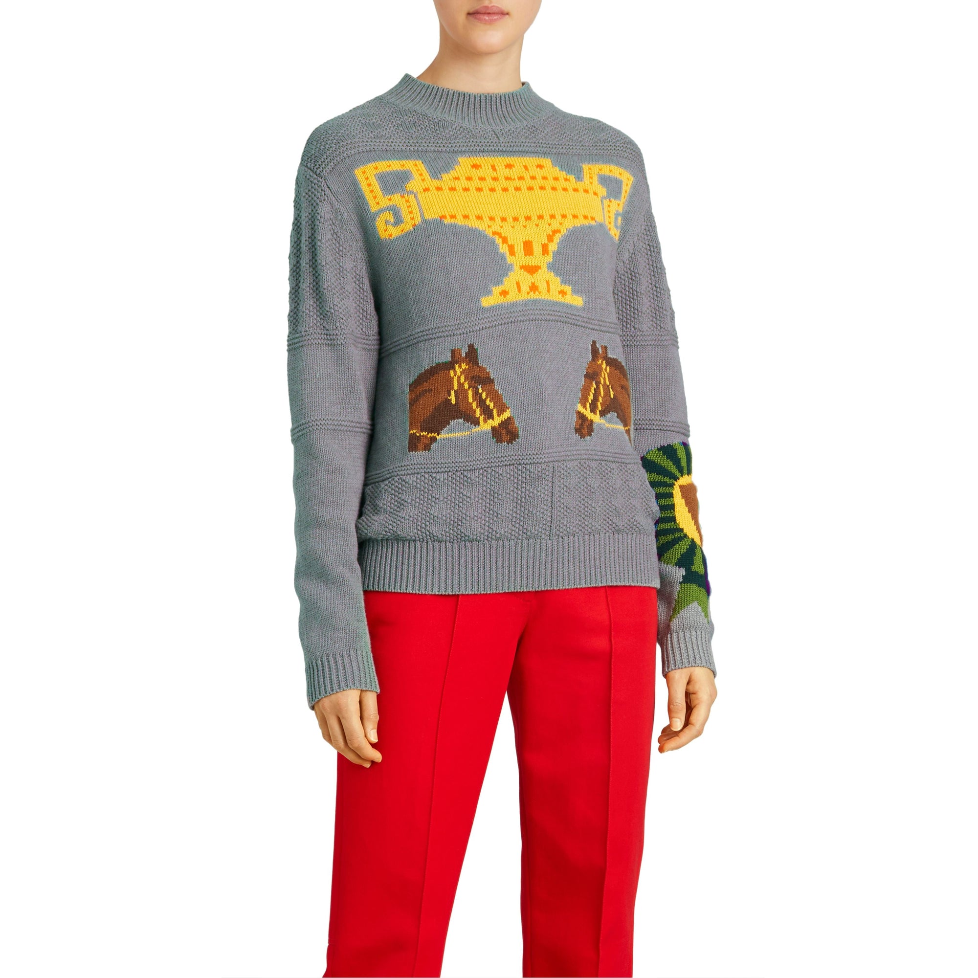 GREY MELANGE Pull en laine et coton avec motif équestre en intarsia