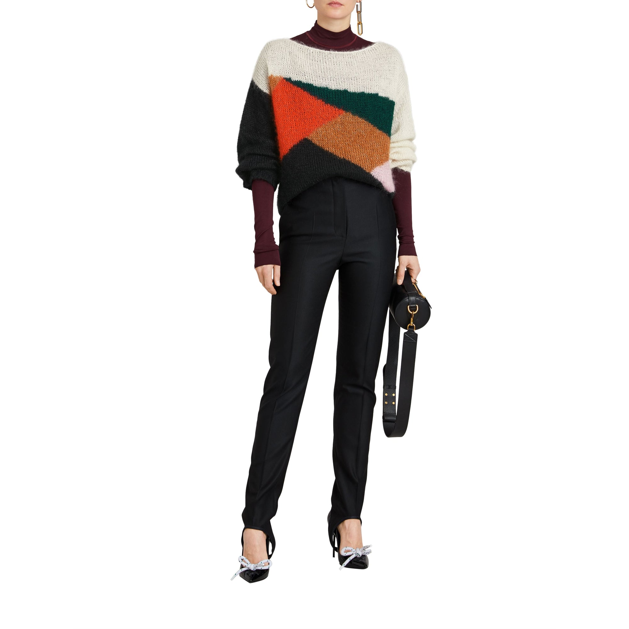 BLACK Pull en soie et mohair mélangés à motif en intarsia géométrique
