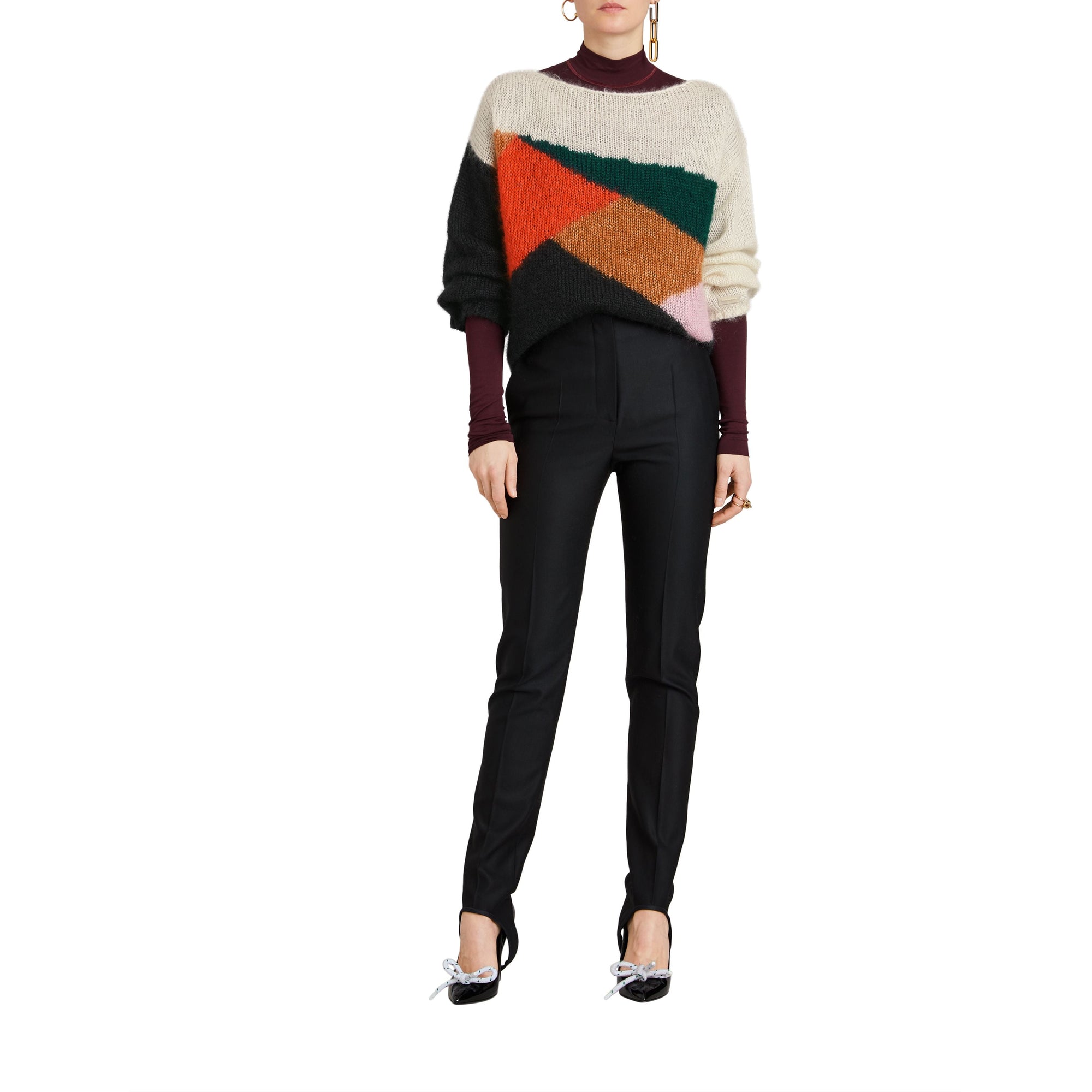 BLACK Pull en soie et mohair mélangés à motif en intarsia géométrique