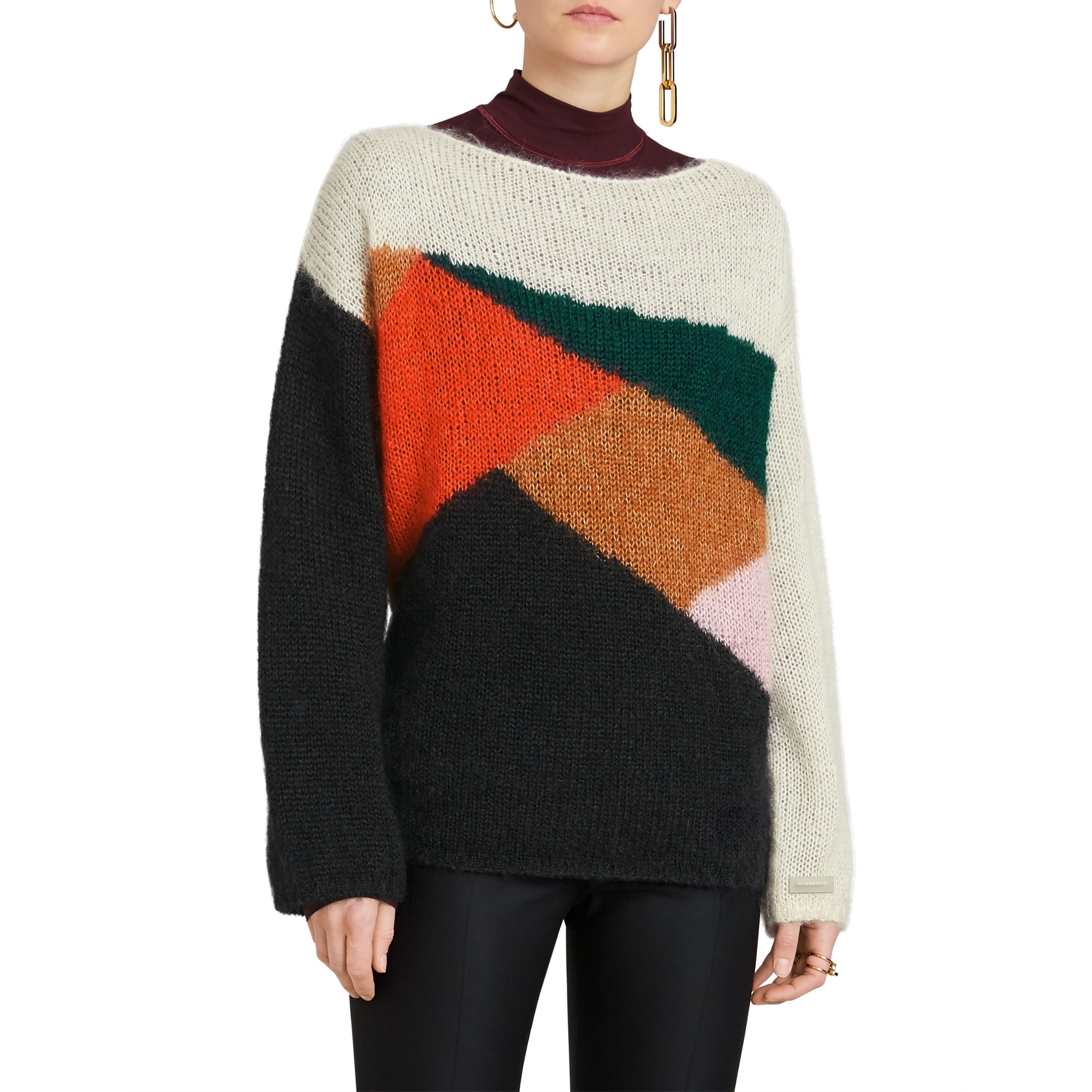 BLACK Pull en soie et mohair mélangés à motif en intarsia géométrique