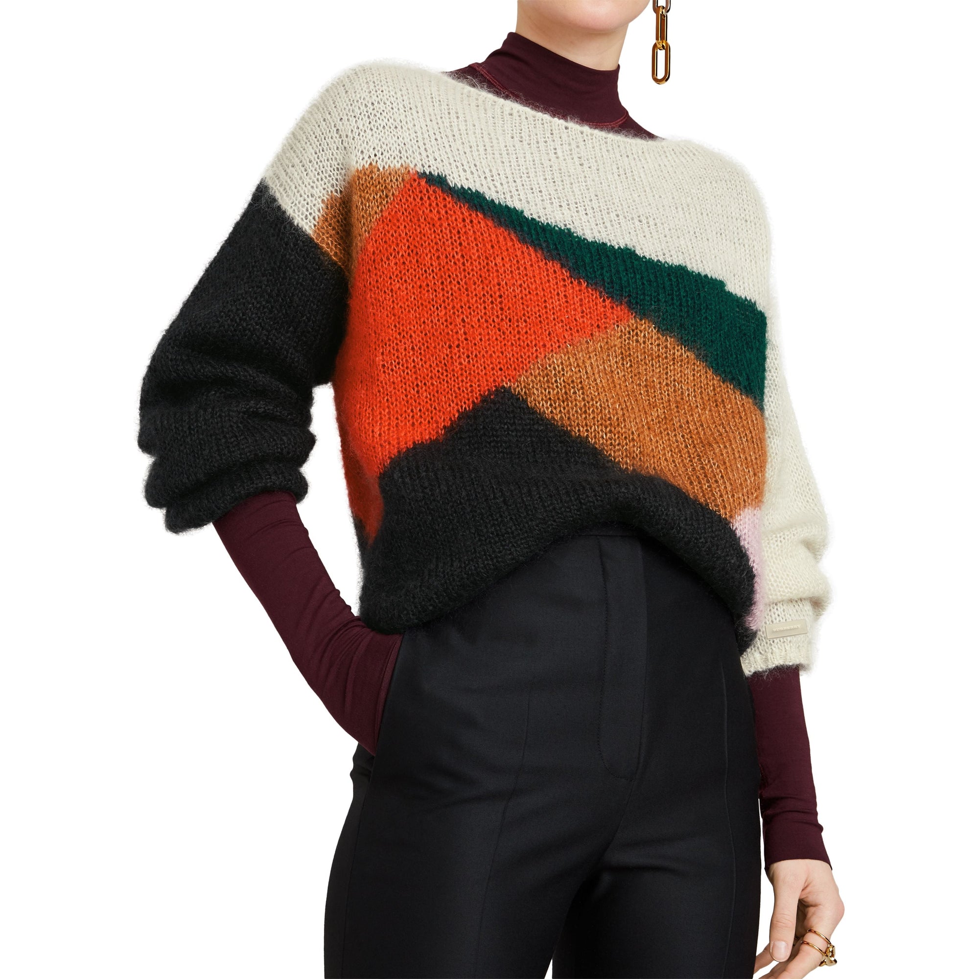 BLACK Pull en soie et mohair mélangés à motif en intarsia géométrique