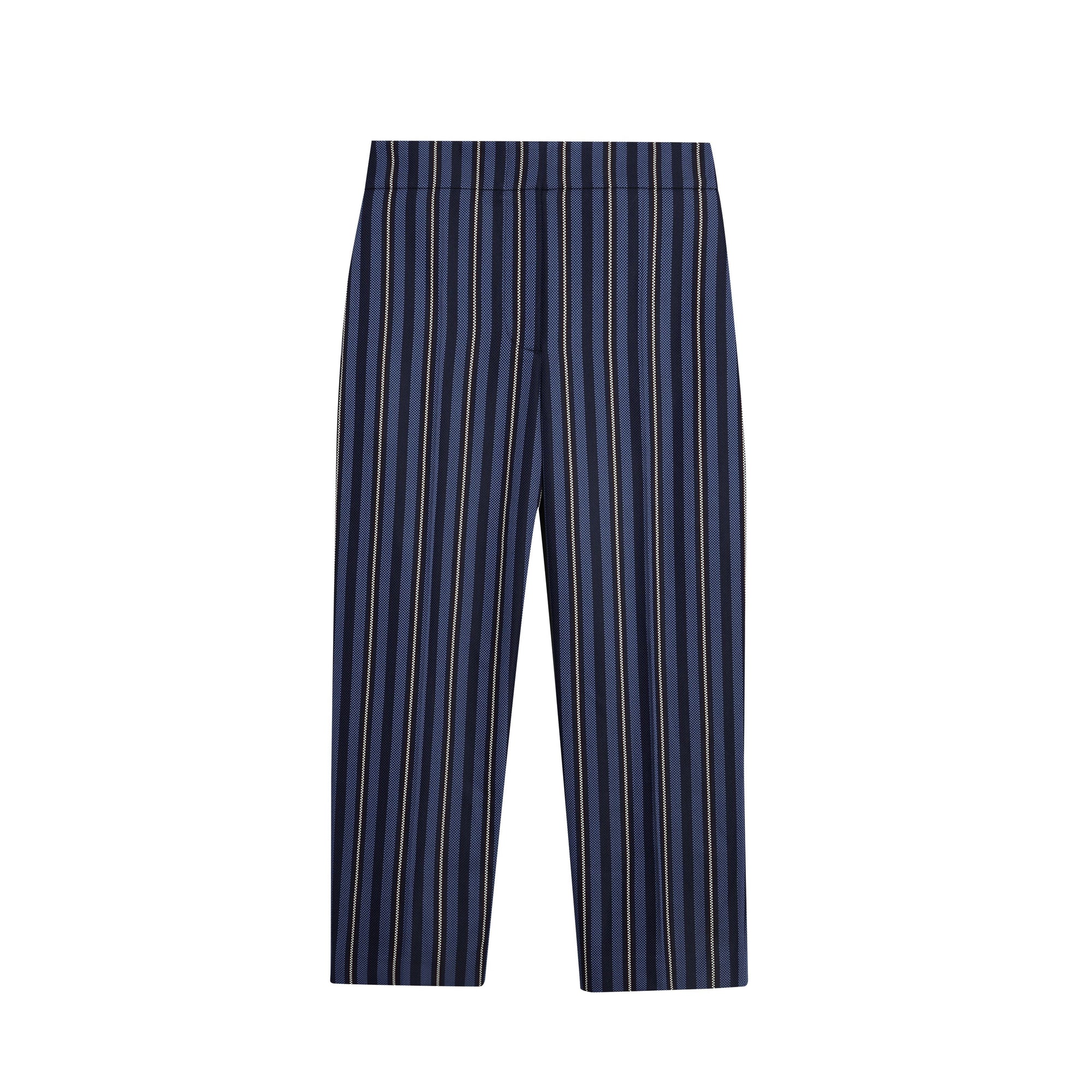 NAVY/LIGHT BLUE STR Pantalon 7/8 à rayures en laine mélangée