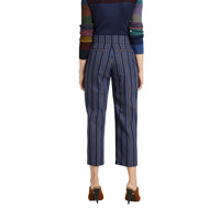 NAVY/LIGHT BLUE STR Pantalon 7/8 à rayures en laine mélangée
