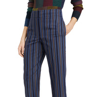 NAVY/LIGHT BLUE STR Pantalon 7/8 à rayures en laine mélangée