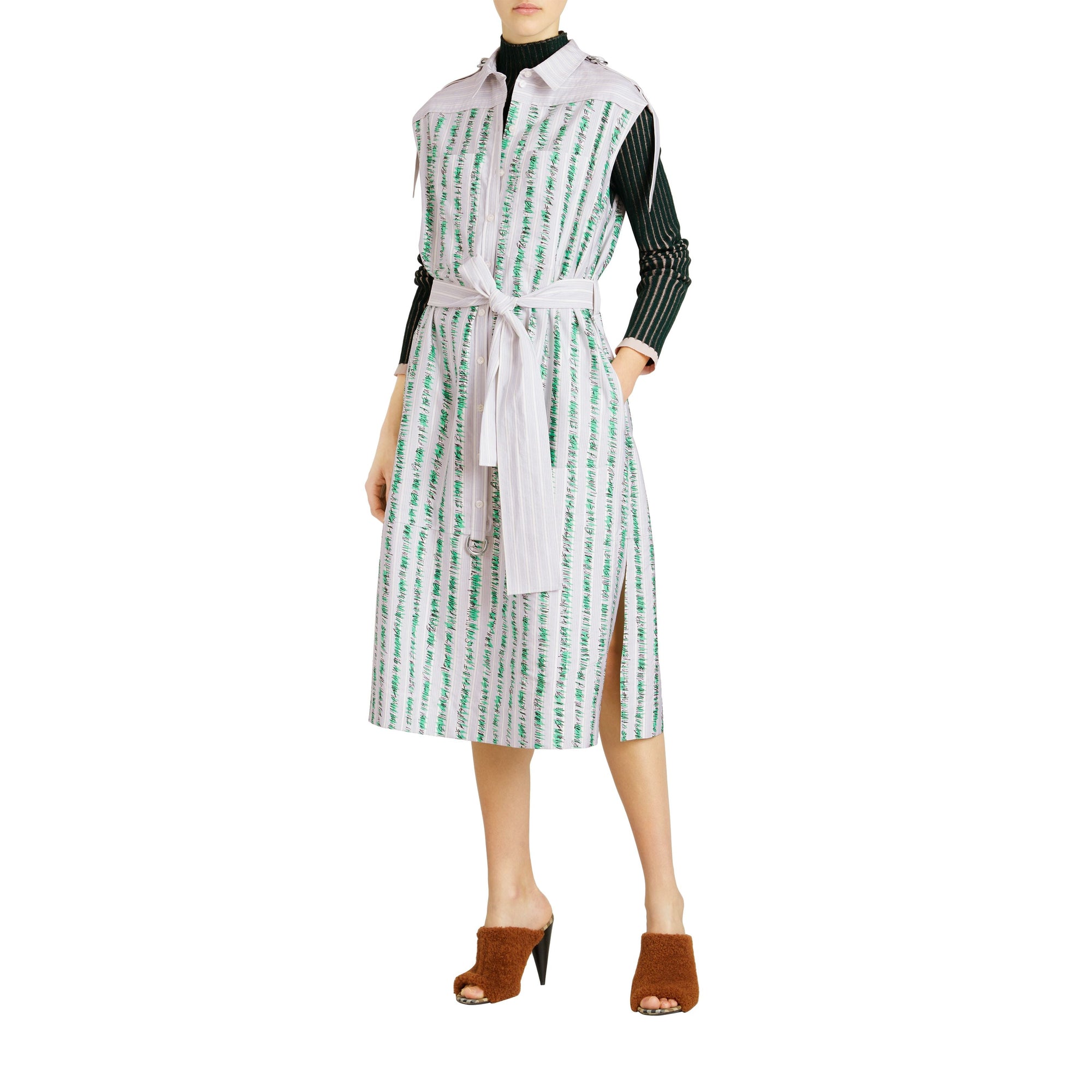 Robe chemise en coton à motif rayé griffonné - Marine vif