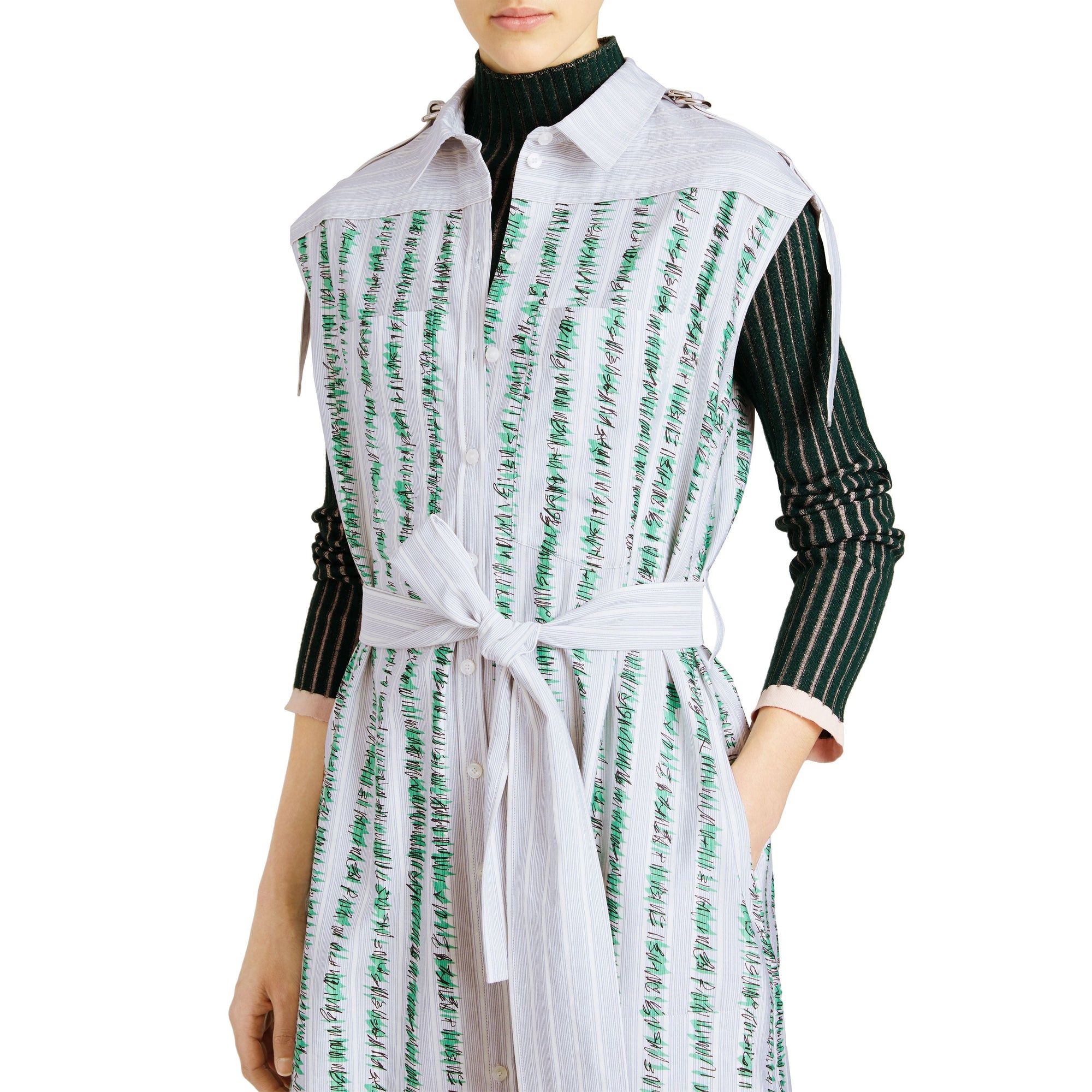 Robe chemise en coton à motif rayé griffonné - Marine vif