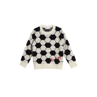 BLACK/WHITE Pull en cachemire, laine et coton à motif football en intarsia