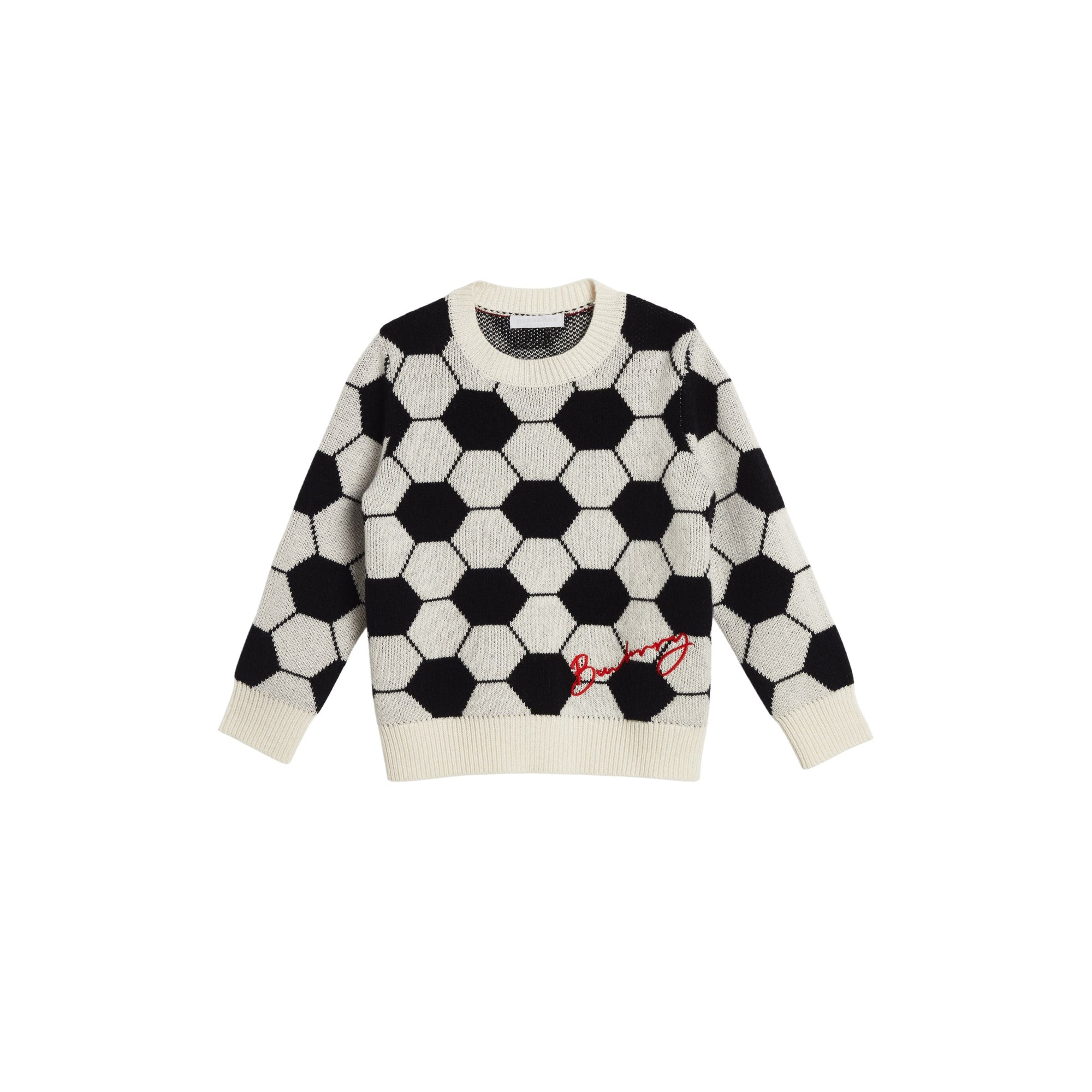 BLACK/WHITE Pull en cachemire, laine et coton à motif football en intarsia