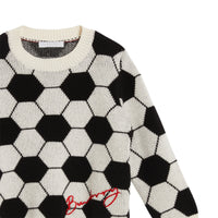 BLACK/WHITE Pull en cachemire, laine et coton à motif football en intarsia