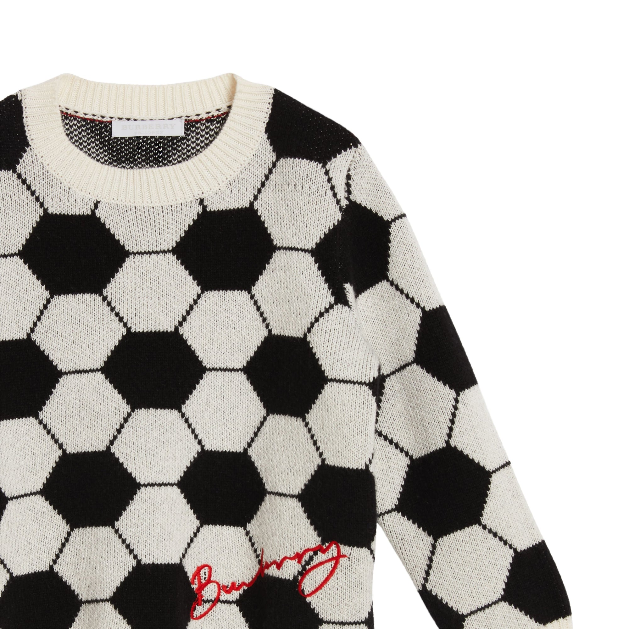 BLACK/WHITE Pull en cachemire, laine et coton à motif football en intarsia