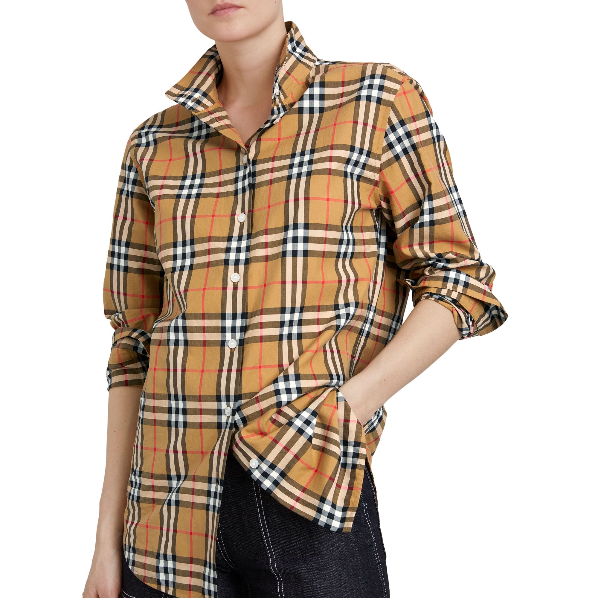 ANTIQUE YELLOW Chemise à col droit en coton avec motif Vintage check