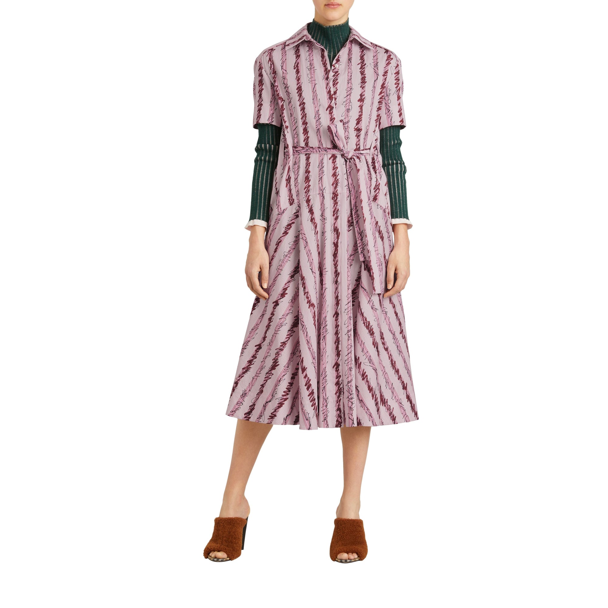 LIGHT PINK STRIPE Robe chemise en coton à motif rayé griffonné