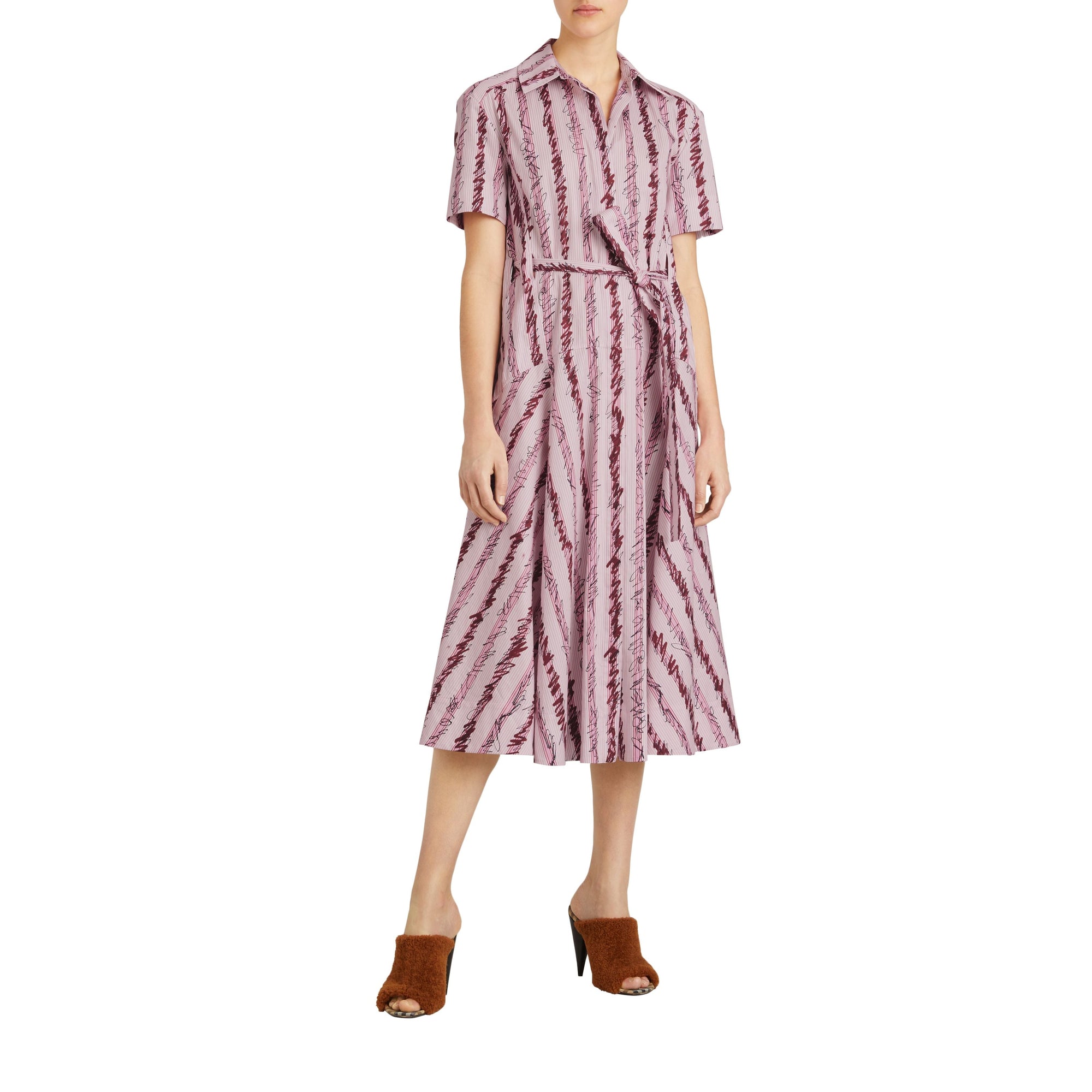 LIGHT PINK STRIPE Robe chemise en coton à motif rayé griffonné