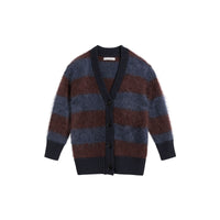 BURGUNDY Cardigan en mohair mélangé rayé tricolore