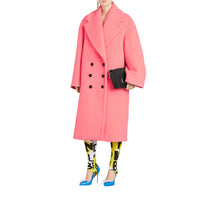 Manteau oversize en laine et cachemire double face - Rose corail vif
