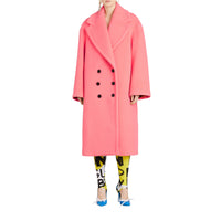 Manteau oversize en laine et cachemire double face - Rose corail vif