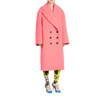 Manteau oversize en laine et cachemire double face - Rose corail vif