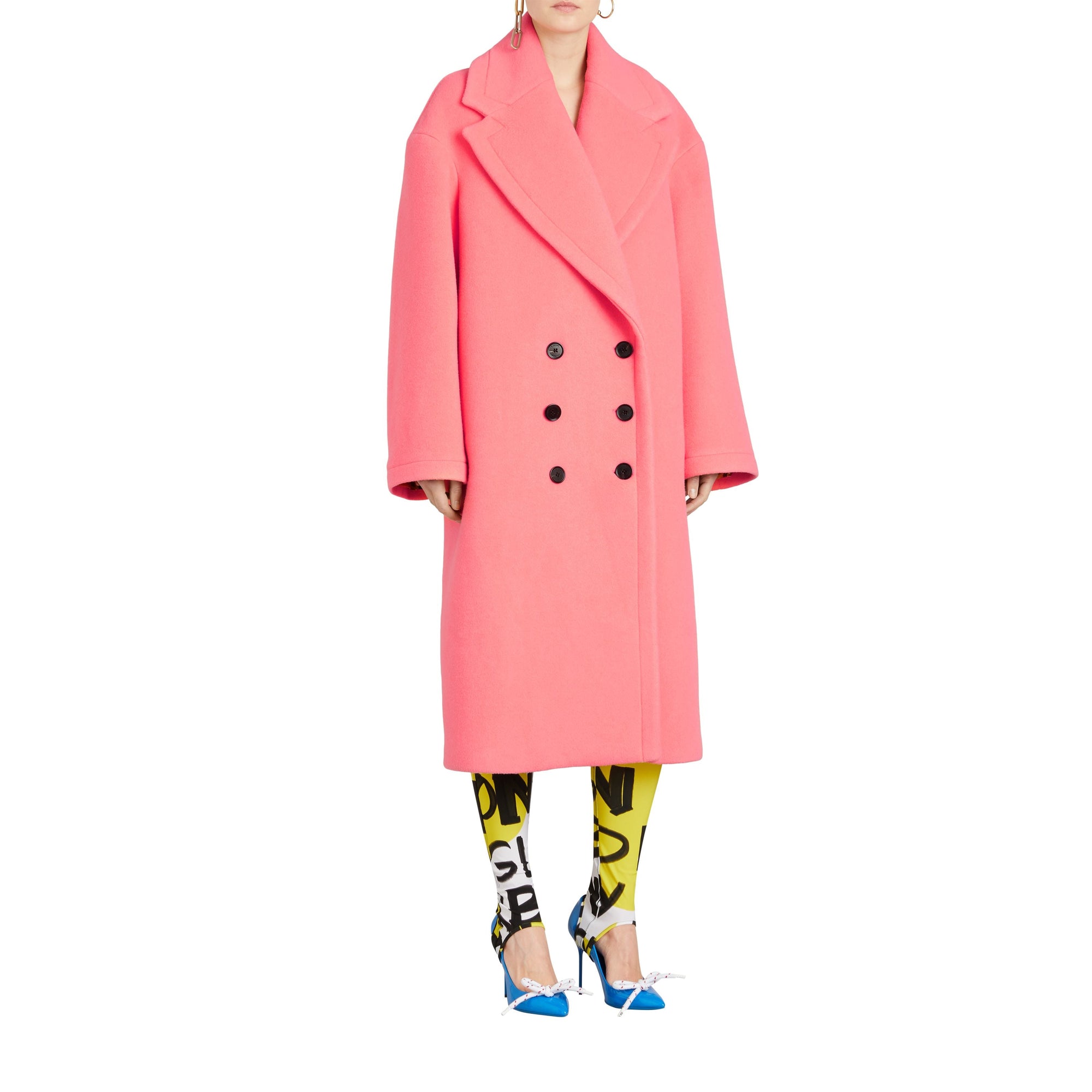 Manteau oversize en laine et cachemire double face - Rose corail vif
