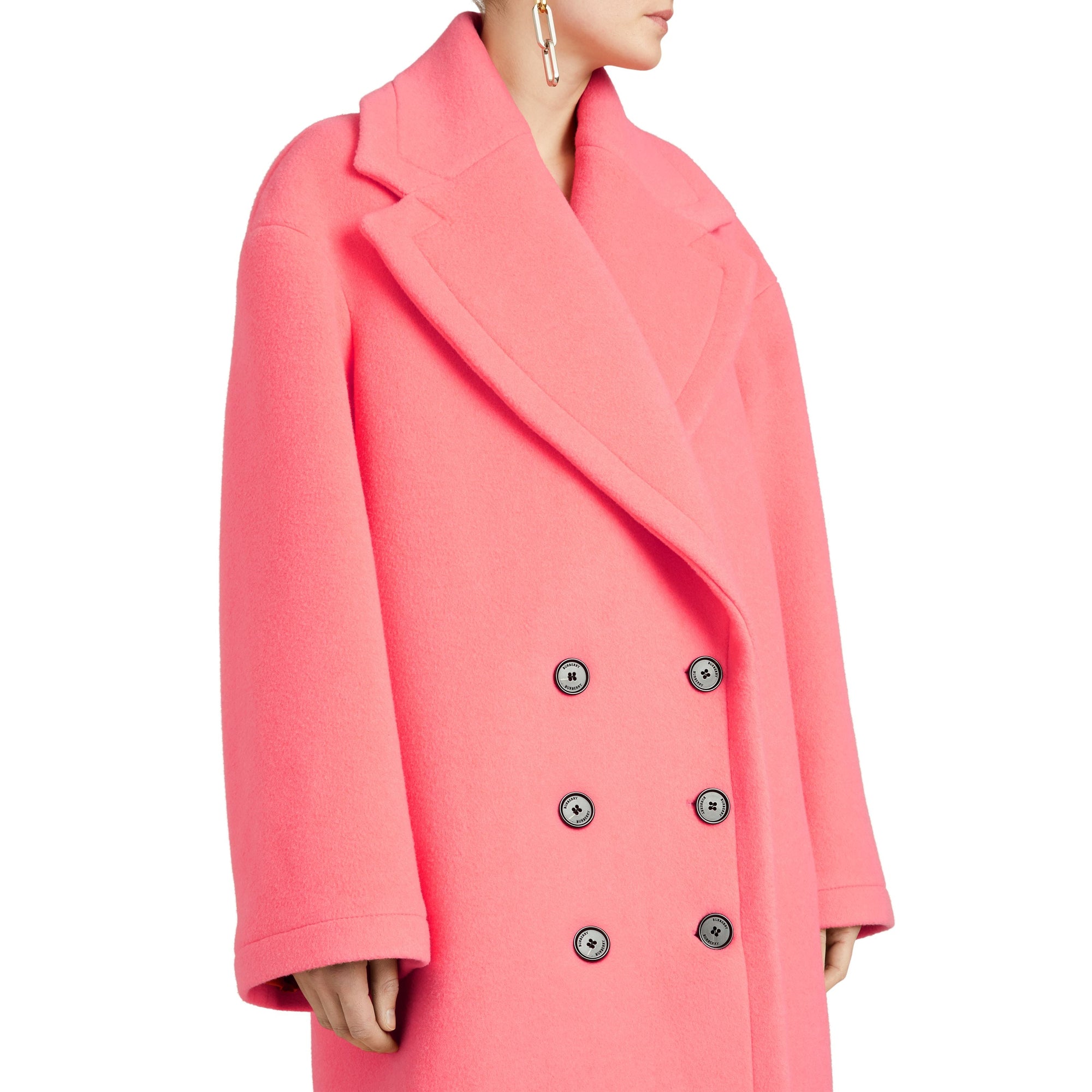 Manteau oversize en laine et cachemire double face - Rose corail vif