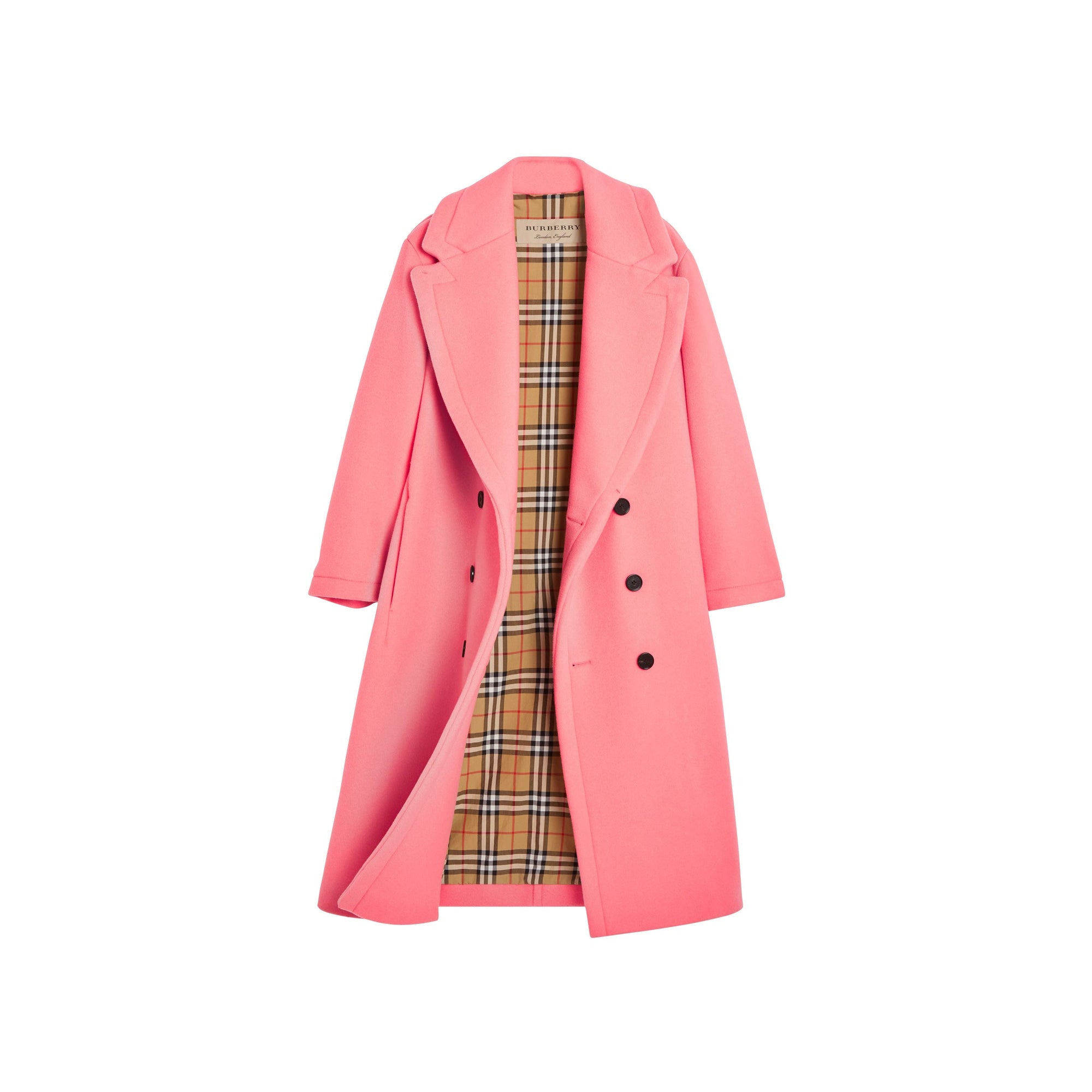 Manteau oversize en laine et cachemire double face - Rose corail vif