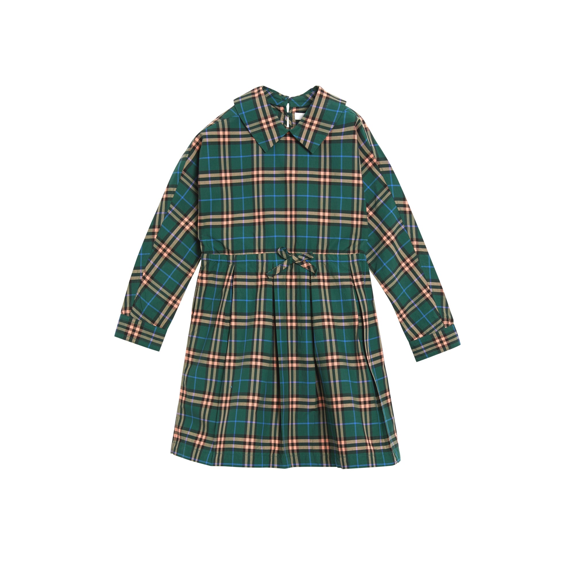 DARK FOREST GREEN Robe à cordon de serrage en coton à motif check