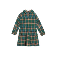 DARK FOREST GREEN Robe à cordon de serrage en coton à motif check