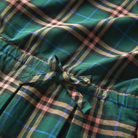 DARK FOREST GREEN Robe à cordon de serrage en coton à motif check