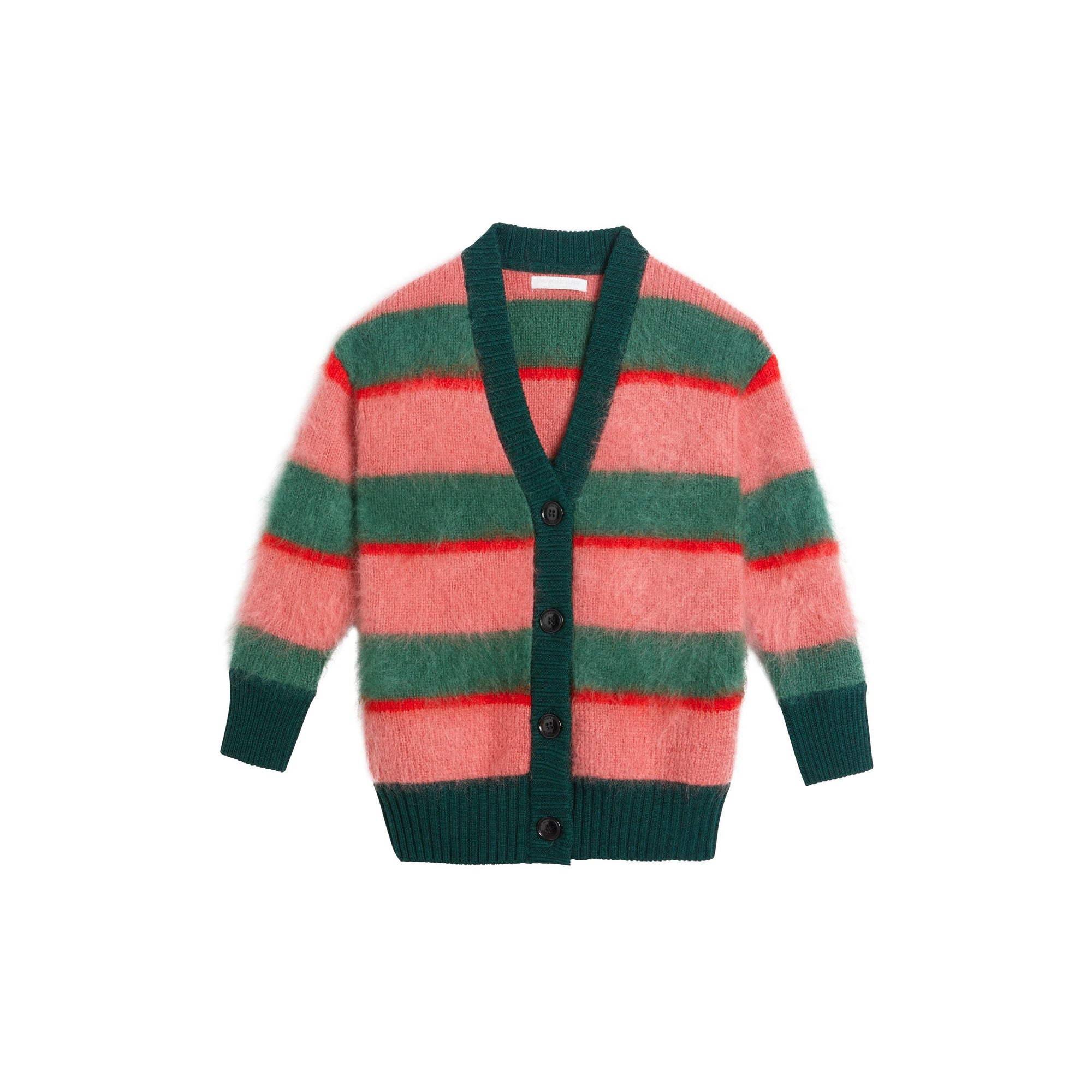 DARK FOREST GREEN Cardigan en mohair mélangé rayé tricolore