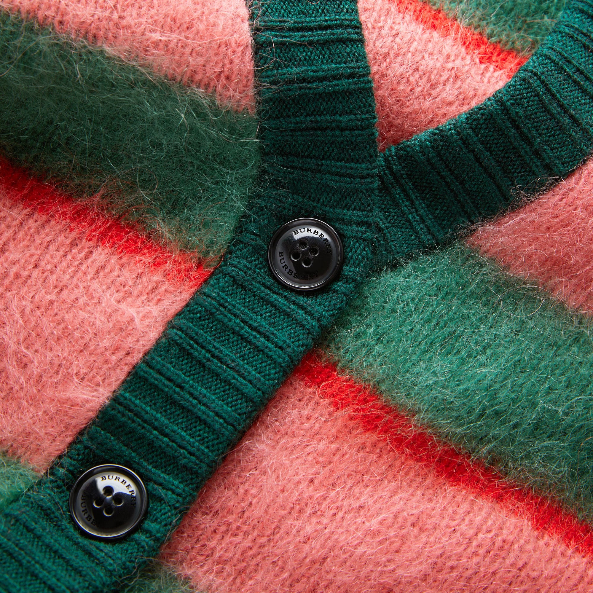 DARK FOREST GREEN Cardigan en mohair mélangé rayé tricolore