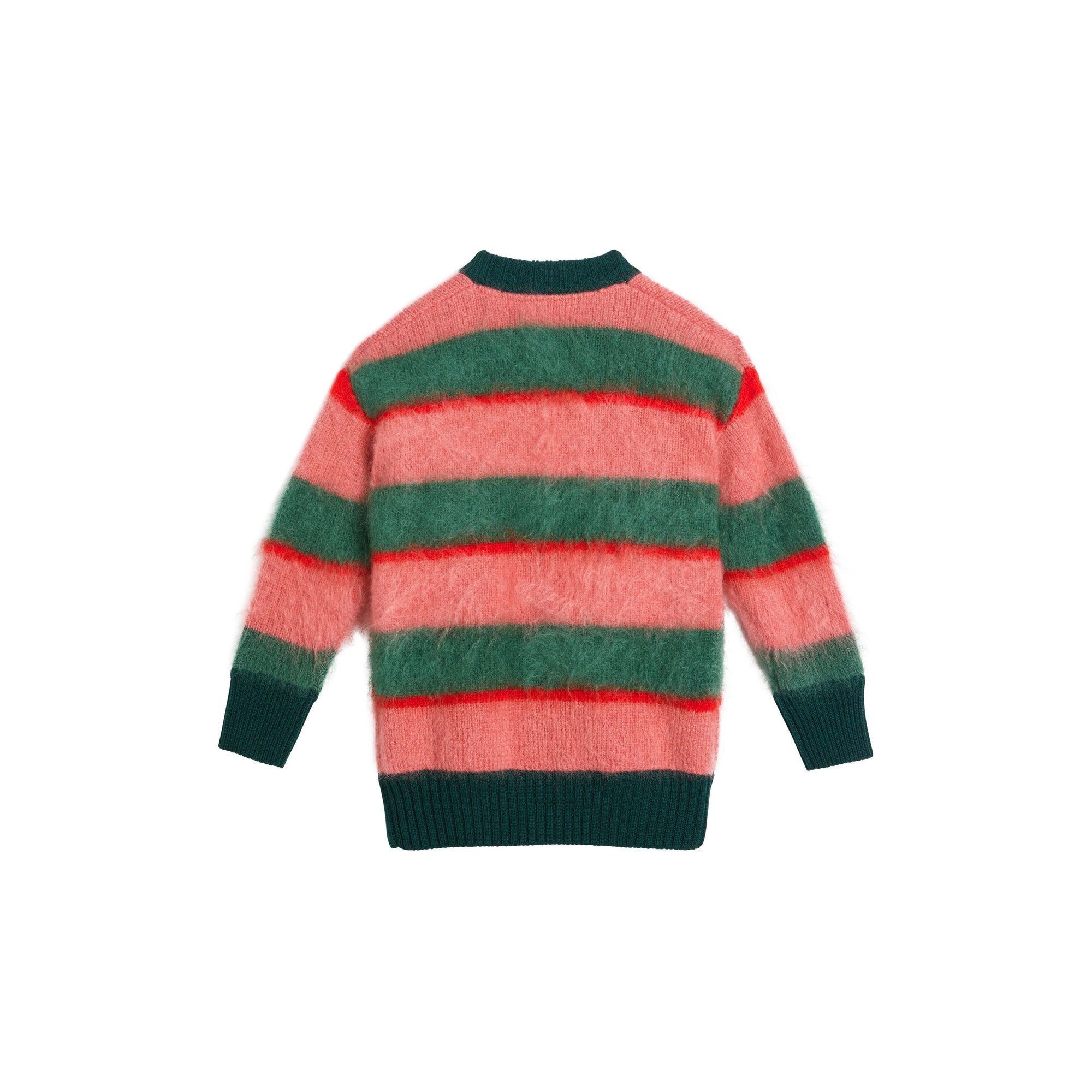 DARK FOREST GREEN Cardigan en mohair mélangé rayé tricolore