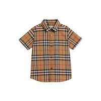Chemise à manches courtes en coton à motif vintage check - Jaune antique