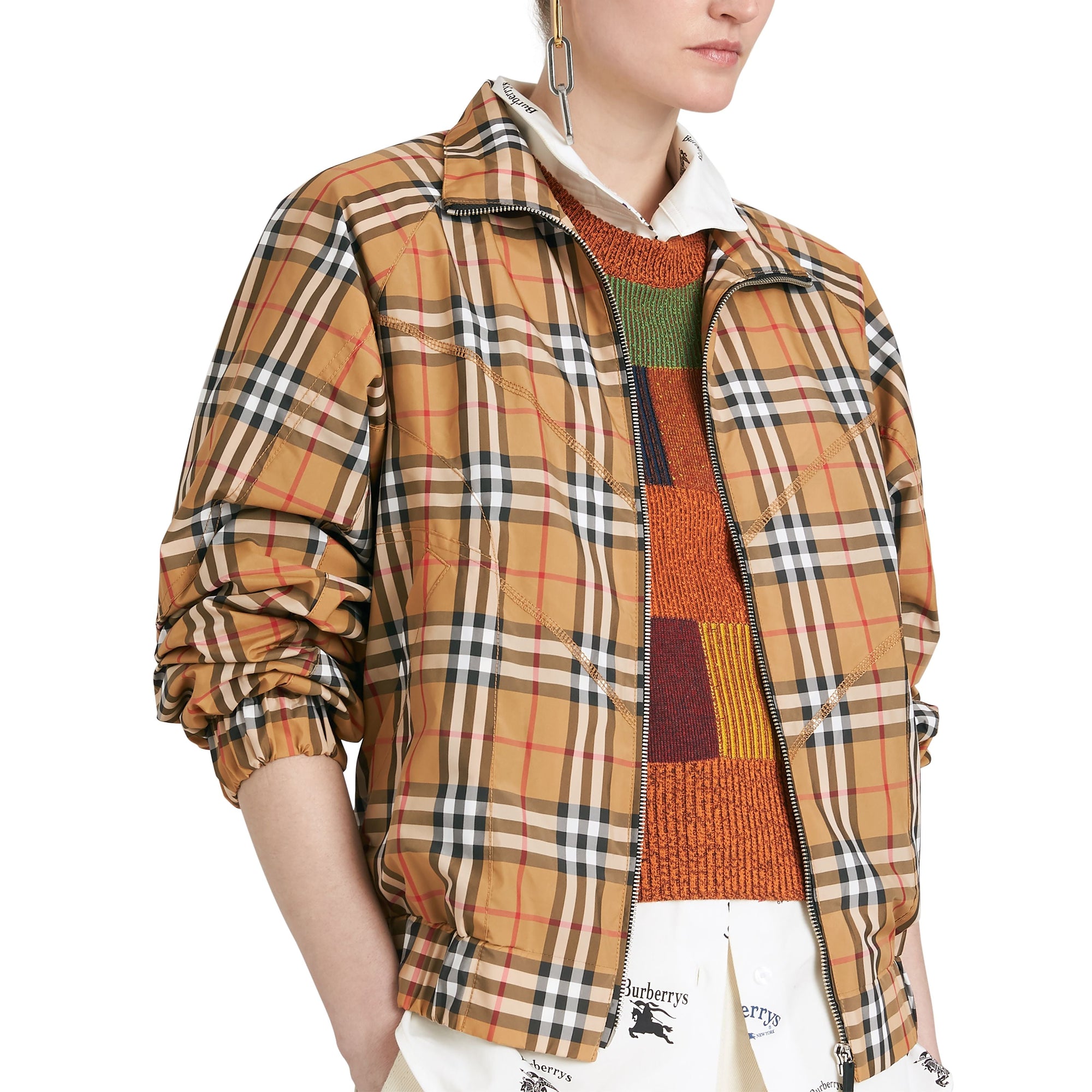 Veste Harrington à motif vintage check et surpiqûres - Jaune antique