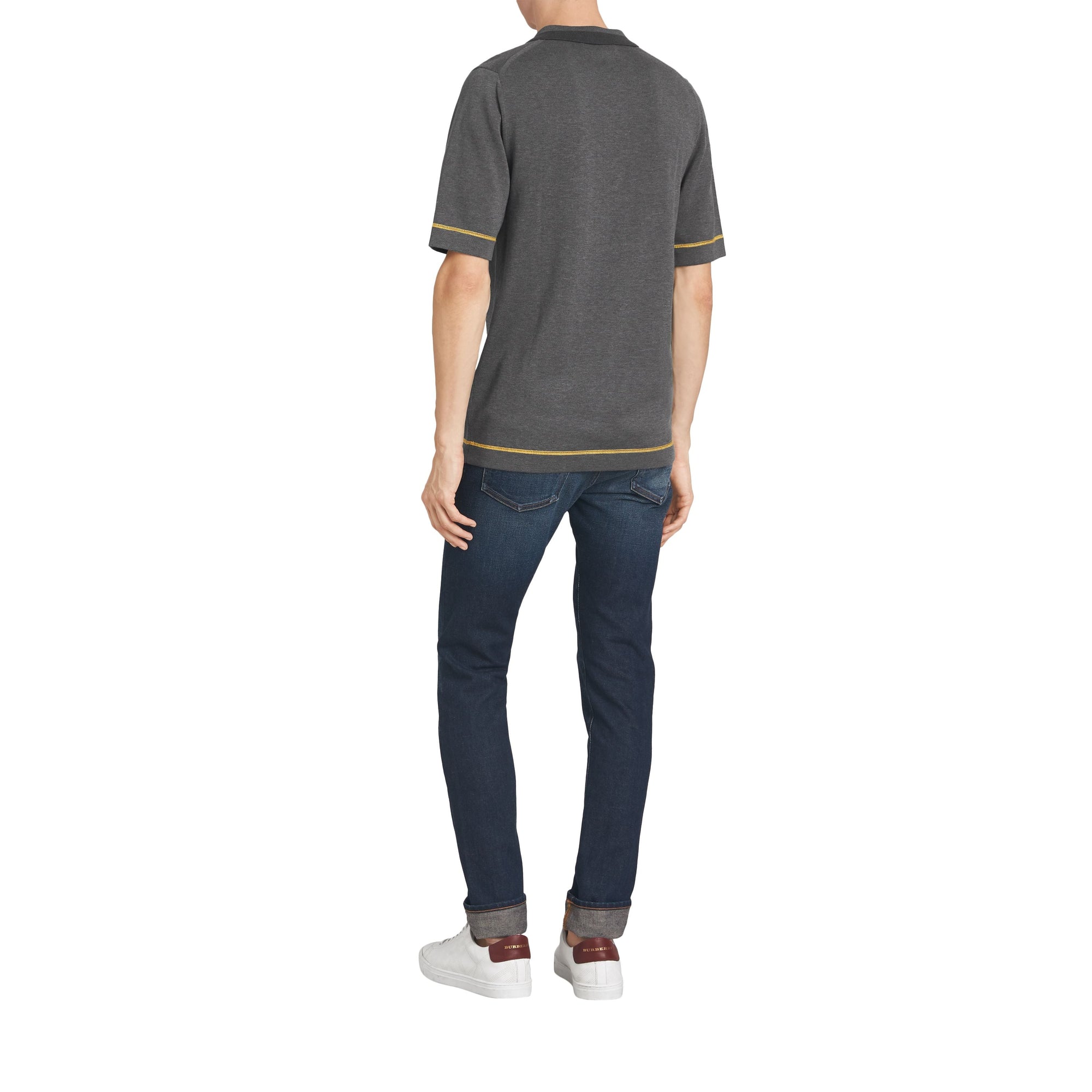MID GREY MELANGE Polo en jersey de coton à bordures contrastantes