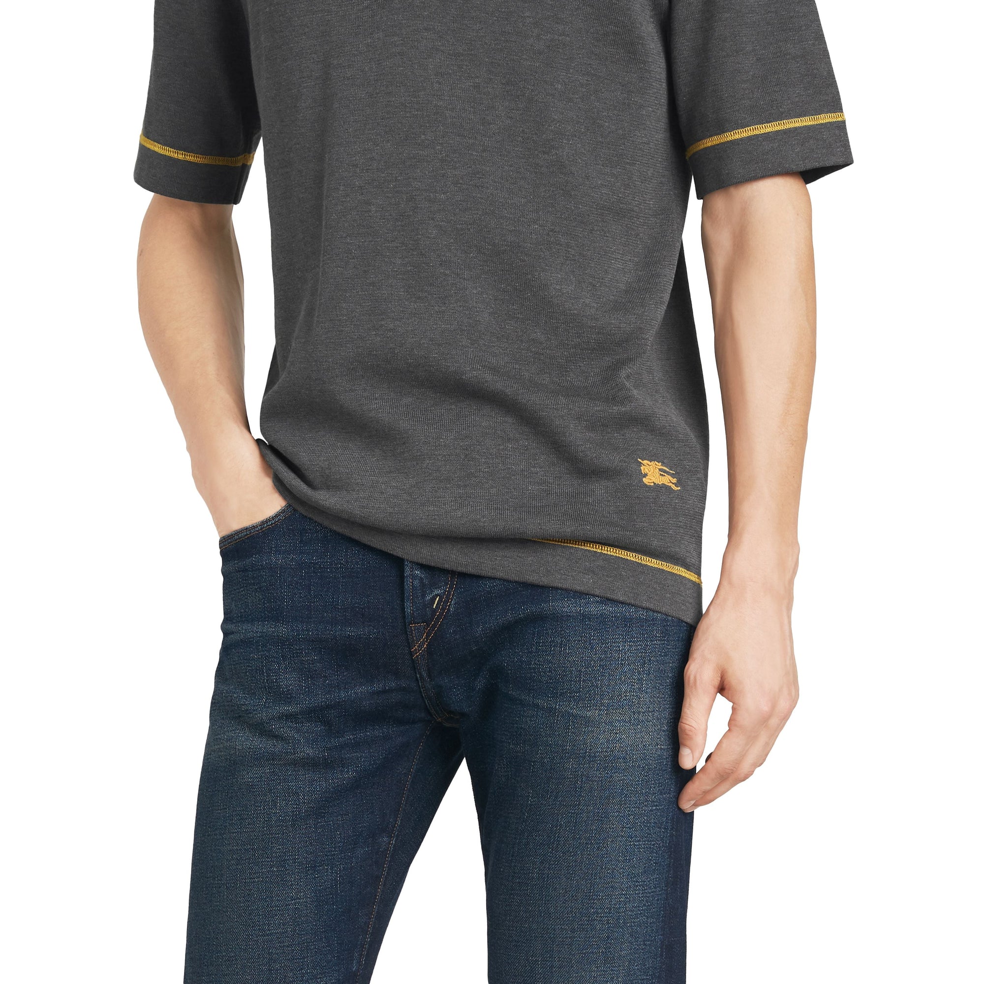 MID GREY MELANGE Polo en jersey de coton à bordures contrastantes