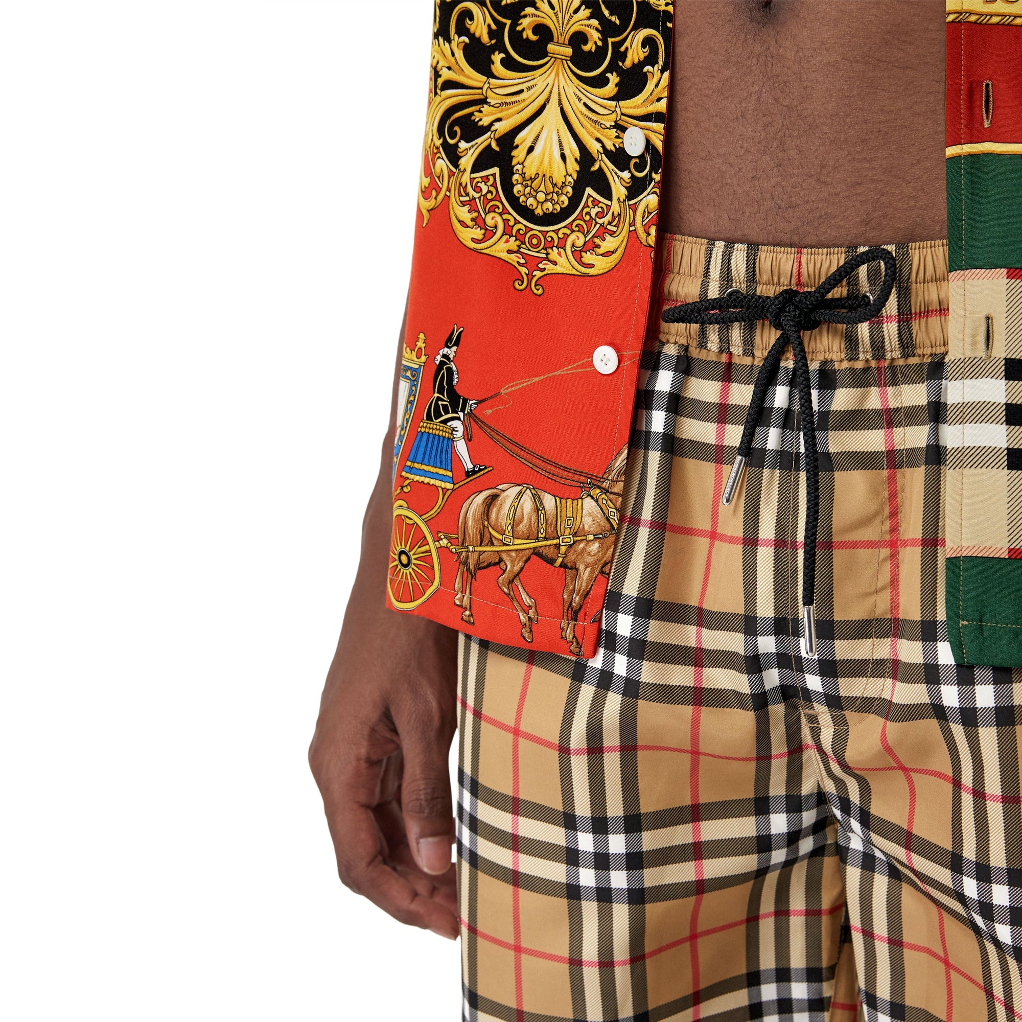 ANTIQUE YELLOW Short de bain Vintage check avec cordon de serrage