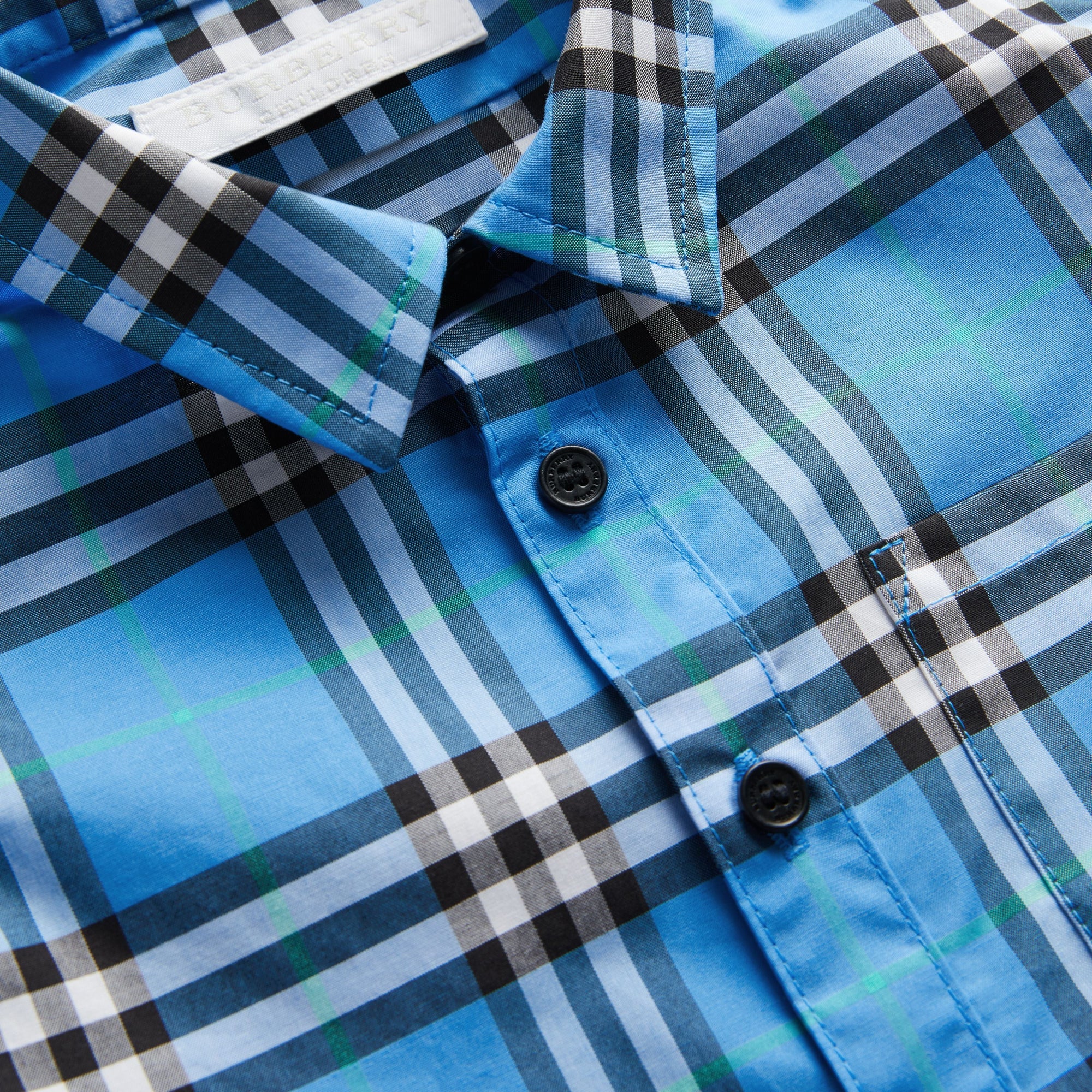 AZURE BLUE Chemise en coton à manches courtes avec motif check