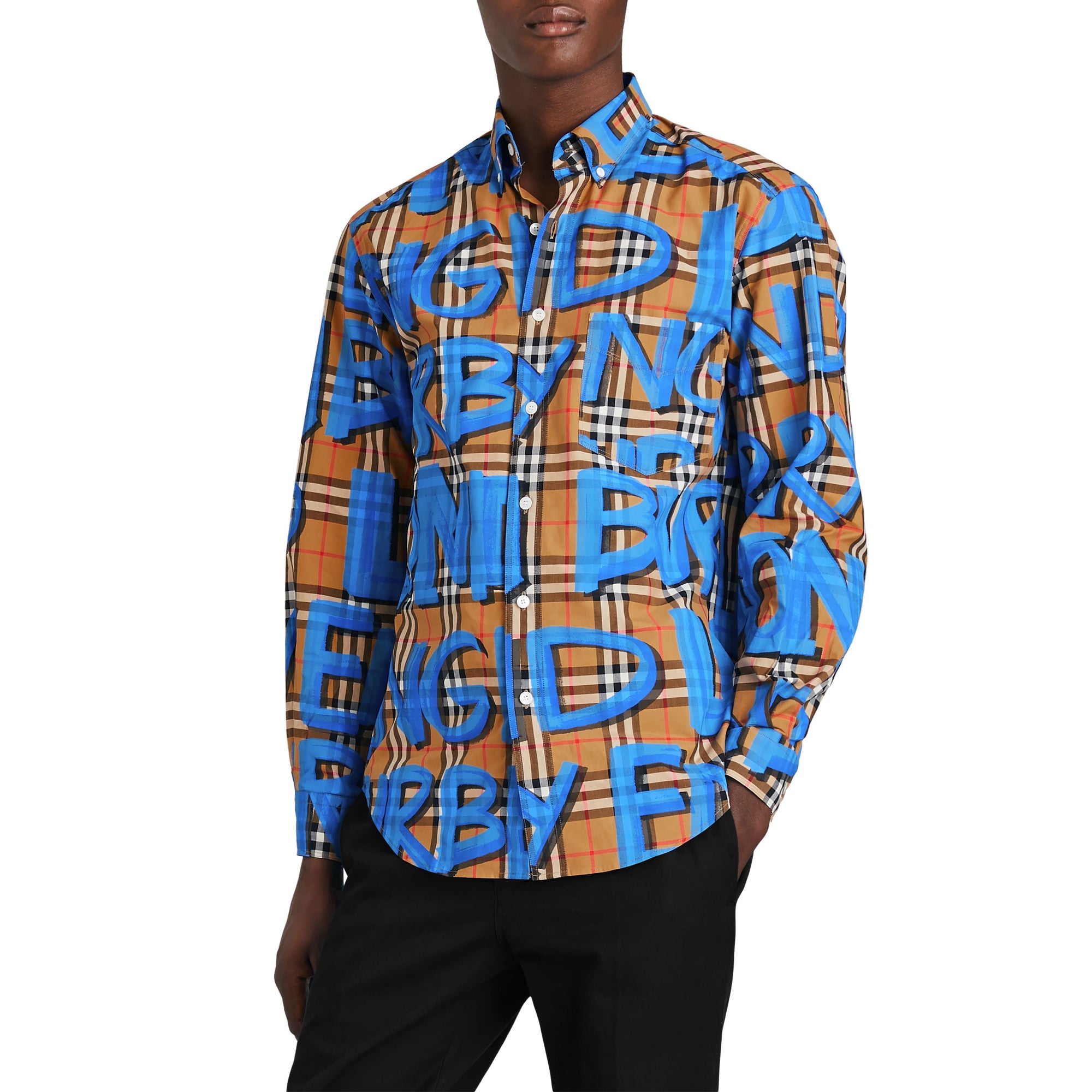BRIGHT BLUE IP PTN Chemise à motif Vintage check et graffiti