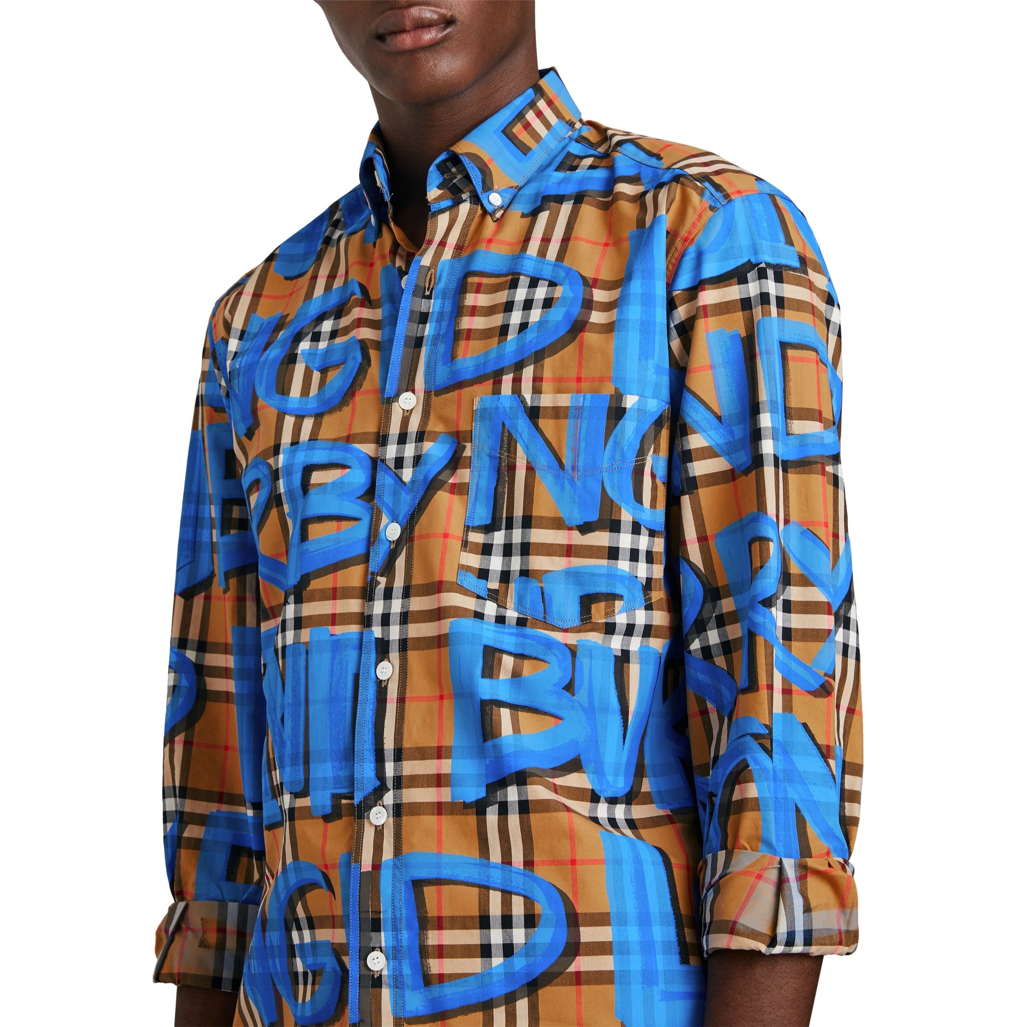 BRIGHT BLUE IP PTN Chemise à motif Vintage check et graffiti