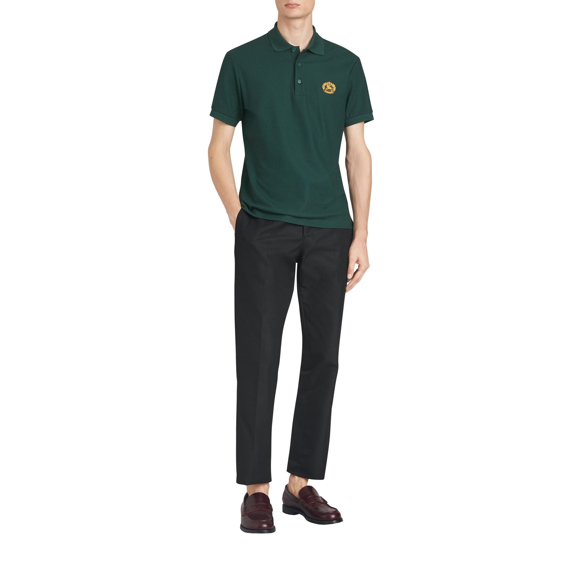 DARK FOREST GREEN Polo en piqué de coton avec logo d'archive