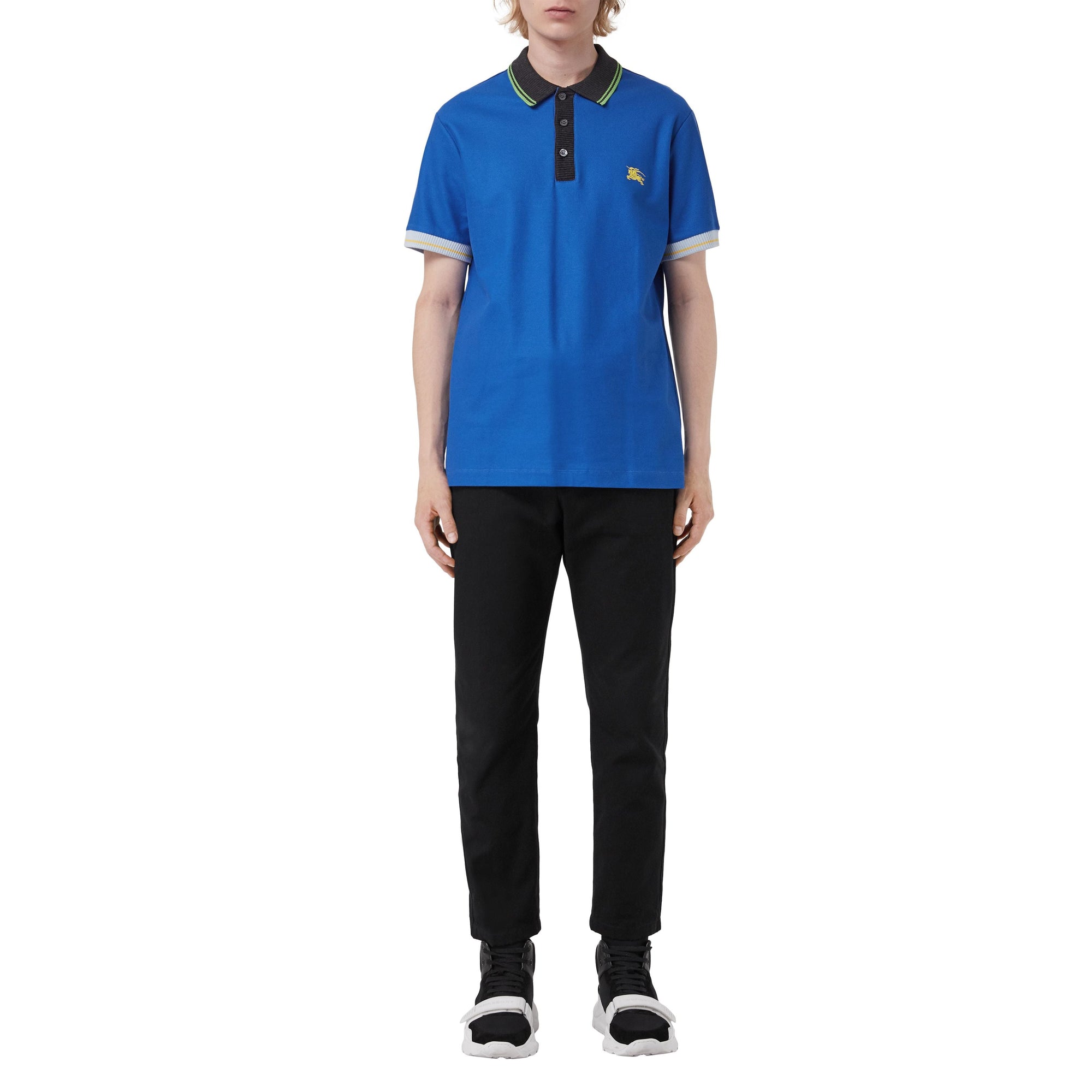 CERULEAN BLUE Polo en piqué de coton à bordure contrastante