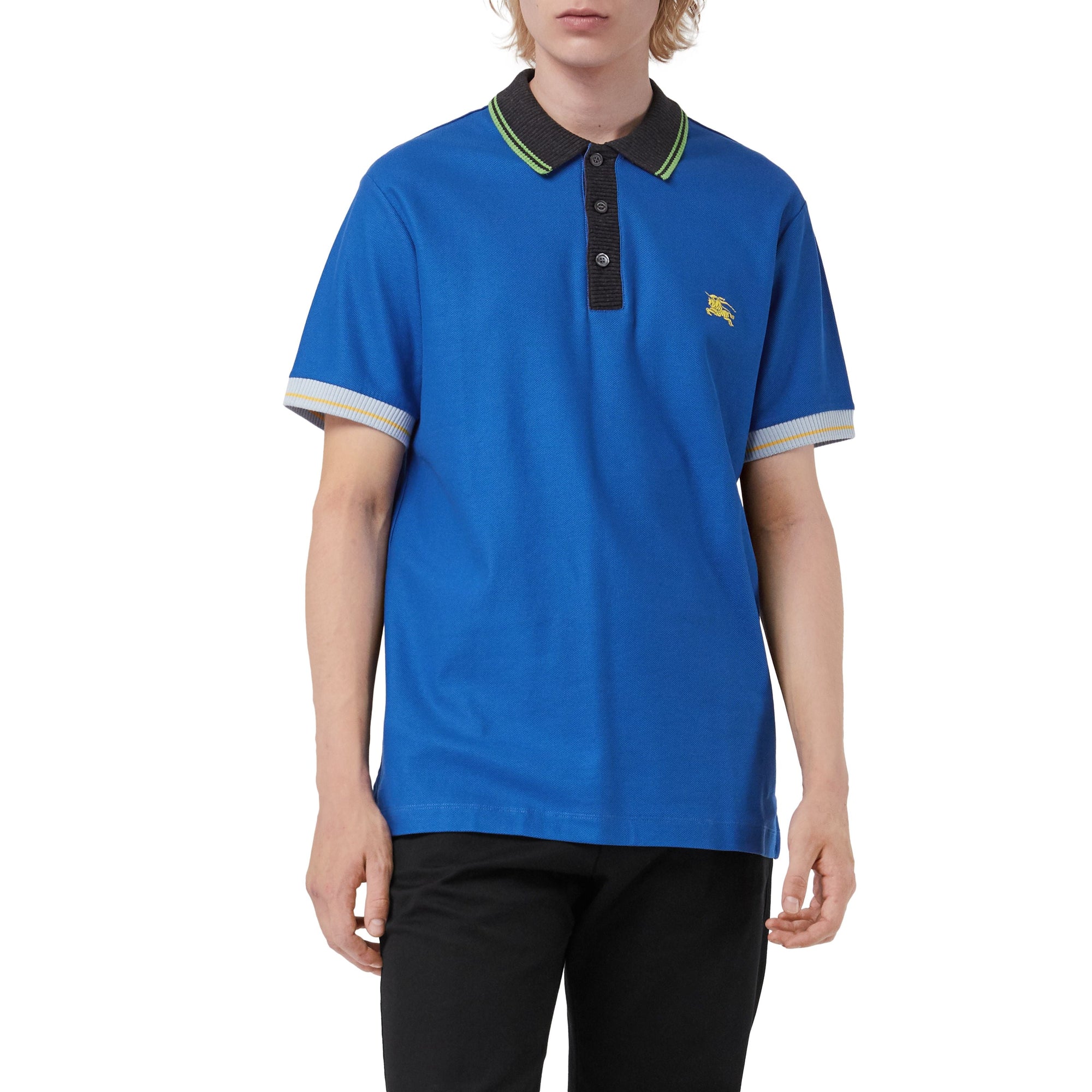 CERULEAN BLUE Polo en piqué de coton à bordure contrastante