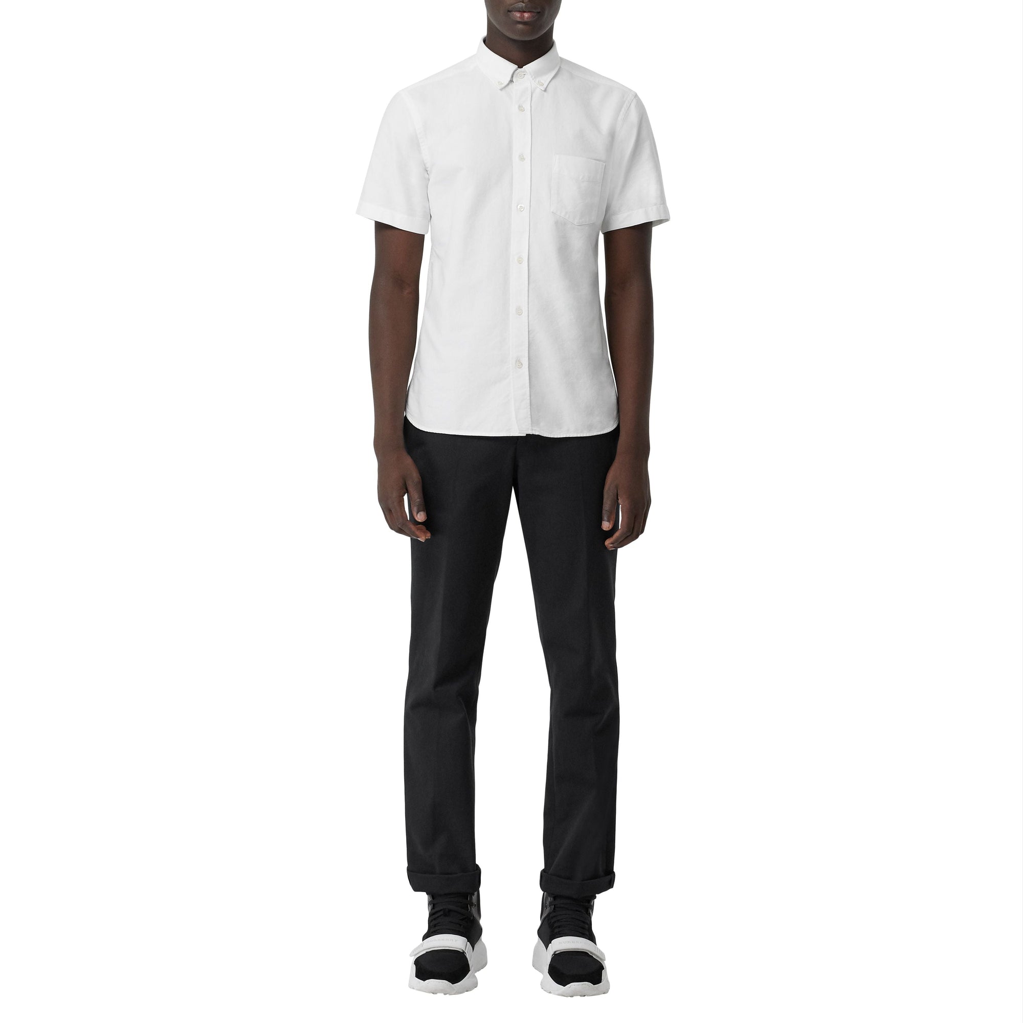 Chemise oxford en coton à manches courtes - Blanc