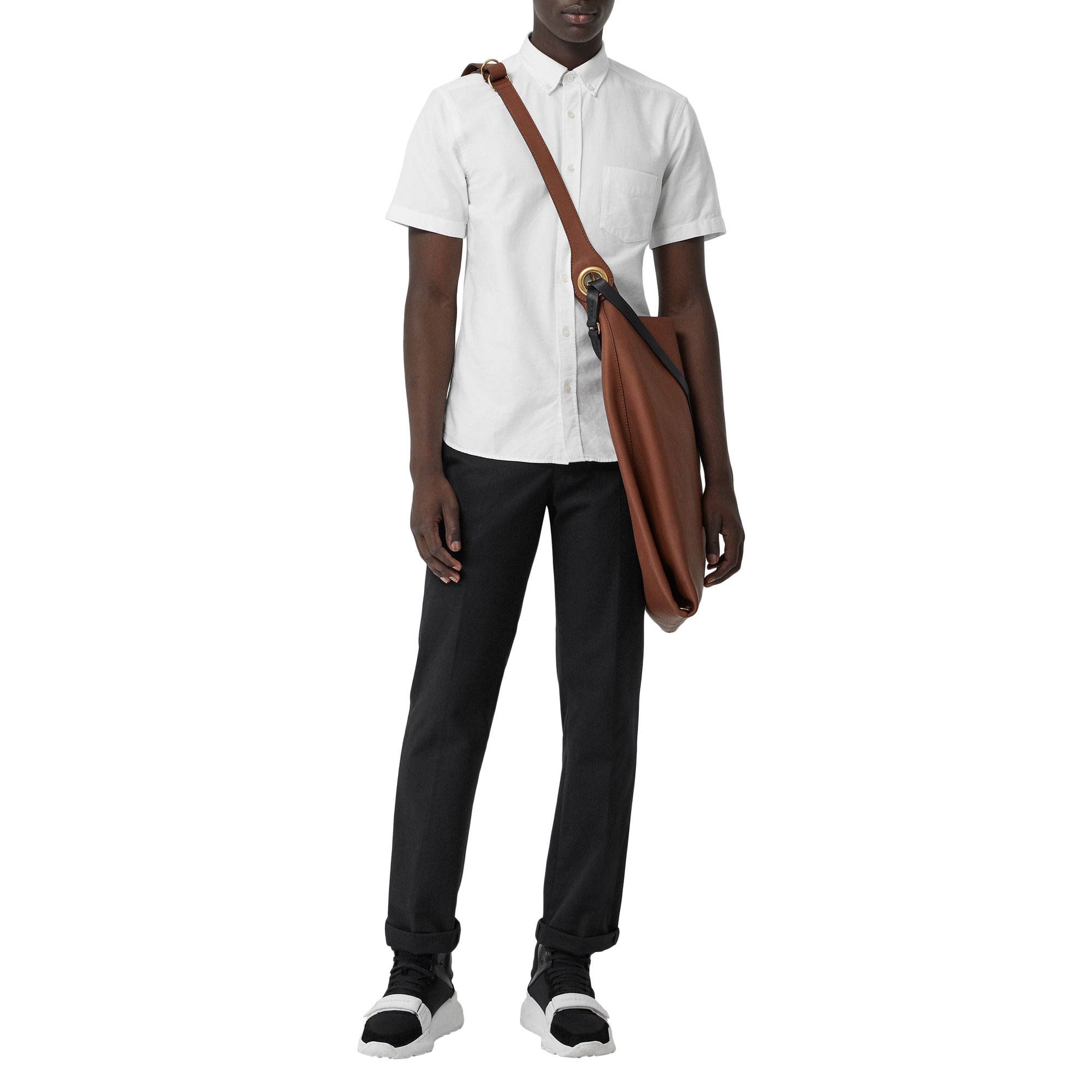 Chemise oxford en coton à manches courtes - Blanc